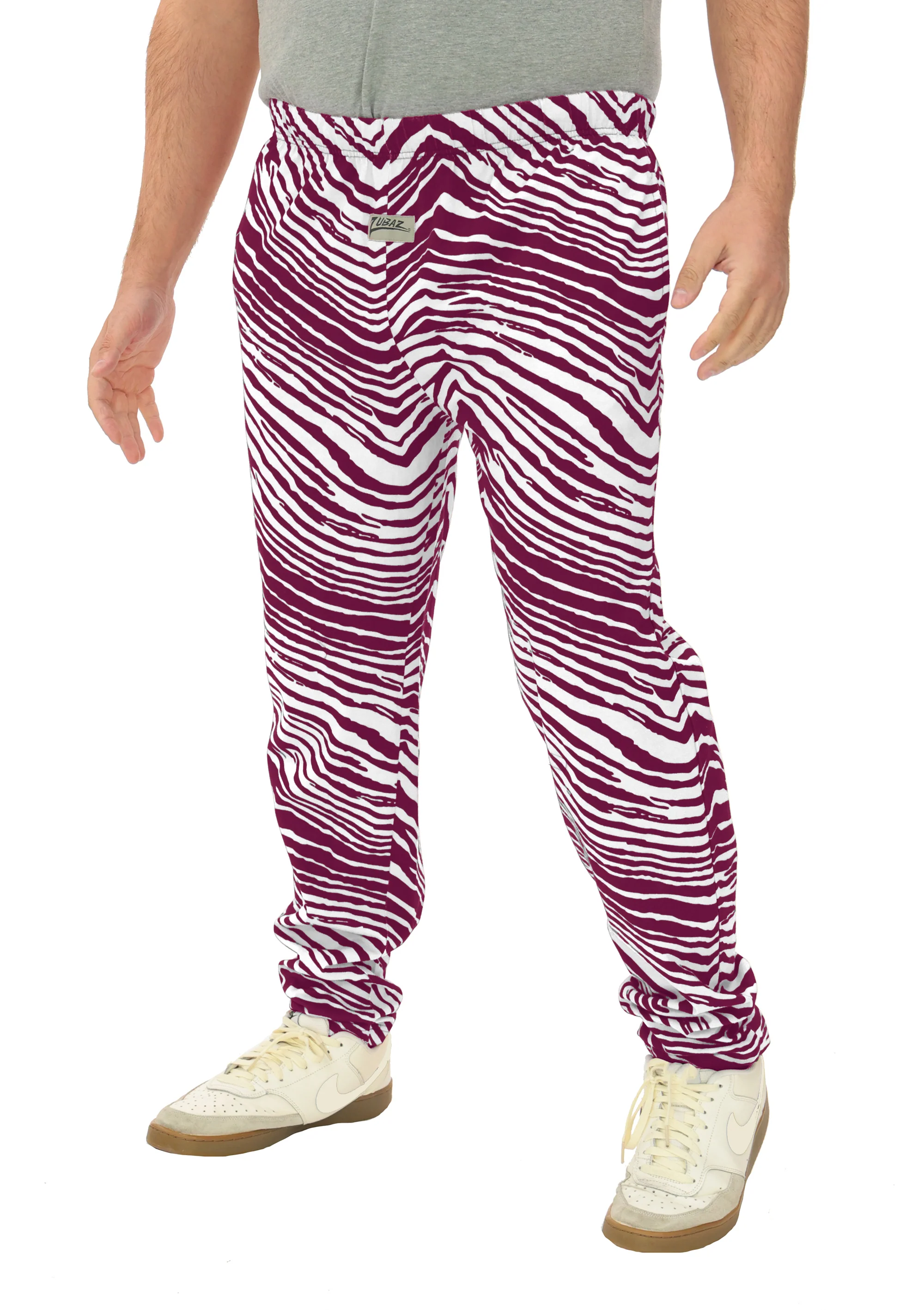 Zubaz Adult Unisex Z88 2 Color Zebra Pants, MAROON/WHITE - Image 2