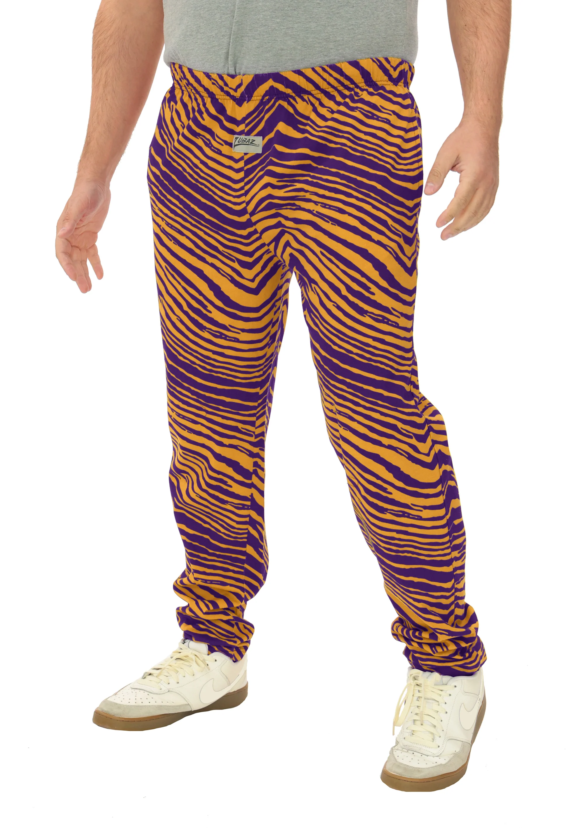Zubaz Adult Unisex Z88 2 Color Zebra Pants, Purple/Yellow - Image 2