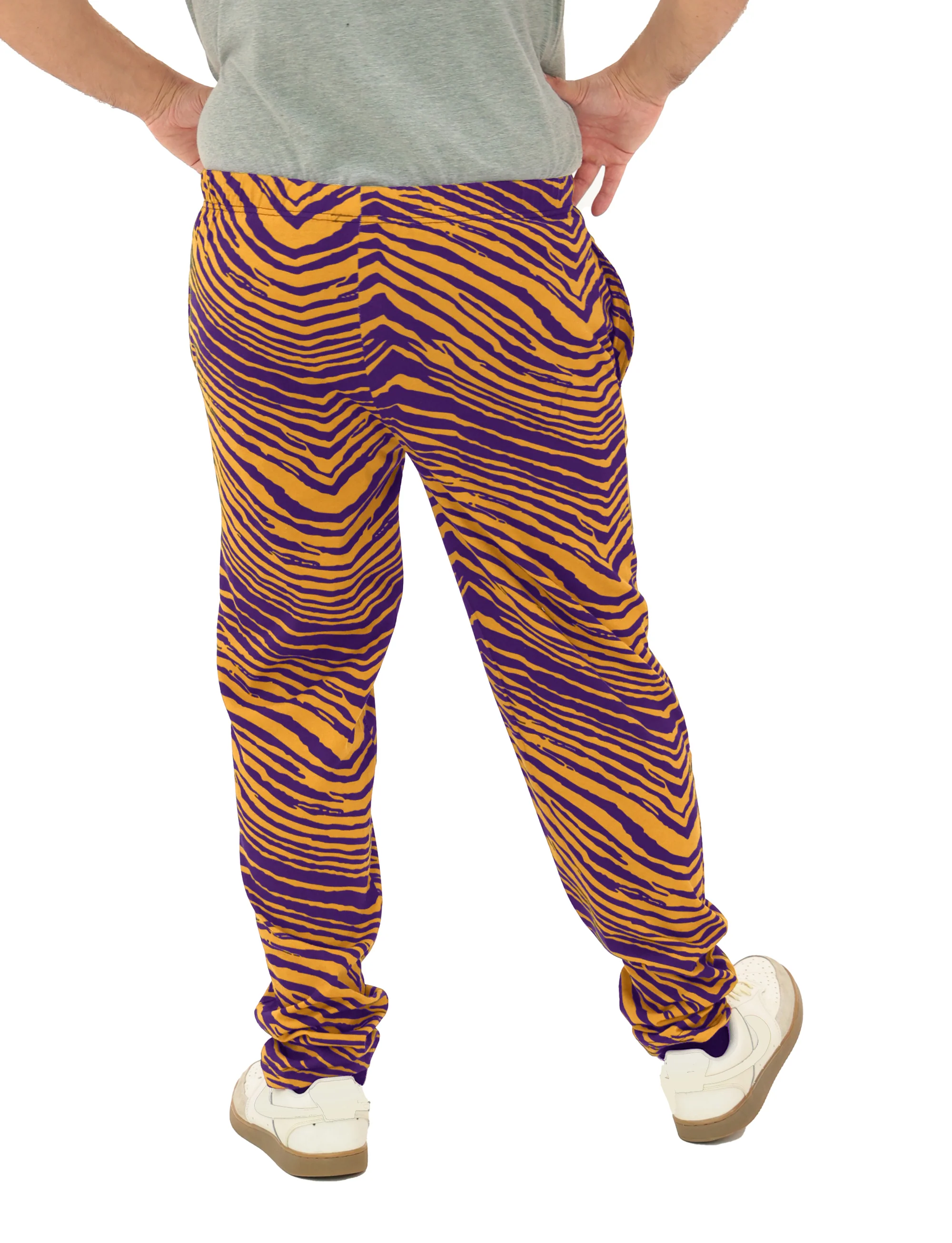 Zubaz Adult Unisex Z88 2 Color Zebra Pants, Purple/Yellow - Image 3