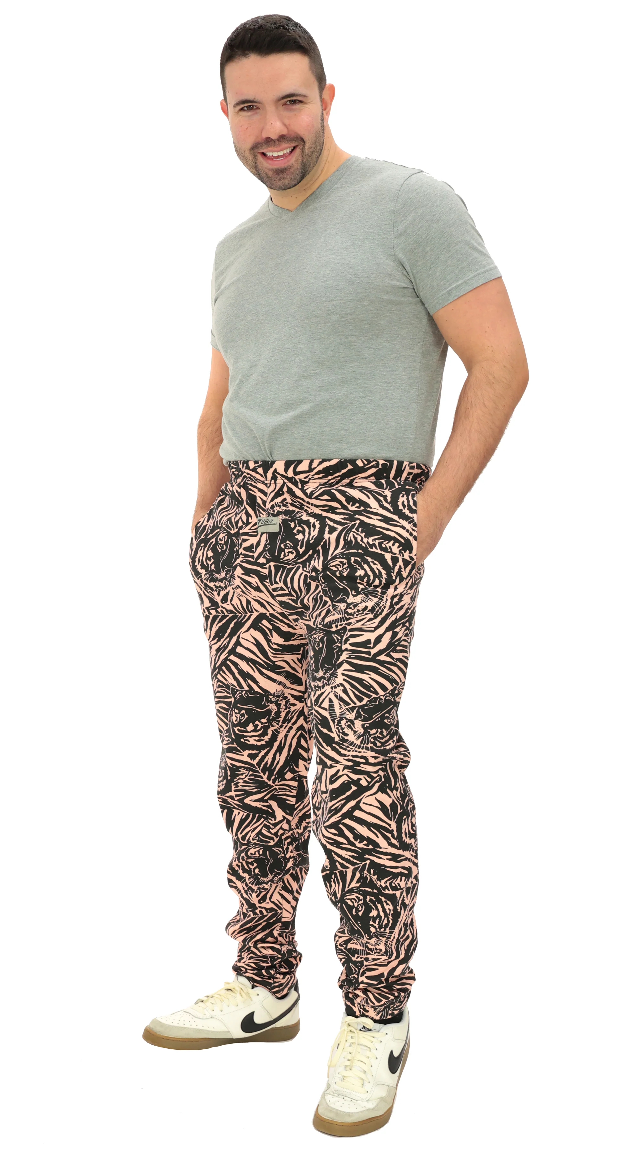 Zubaz Adult Unisex Z88 Tiger Pants, Light Pink/Black - Image 2