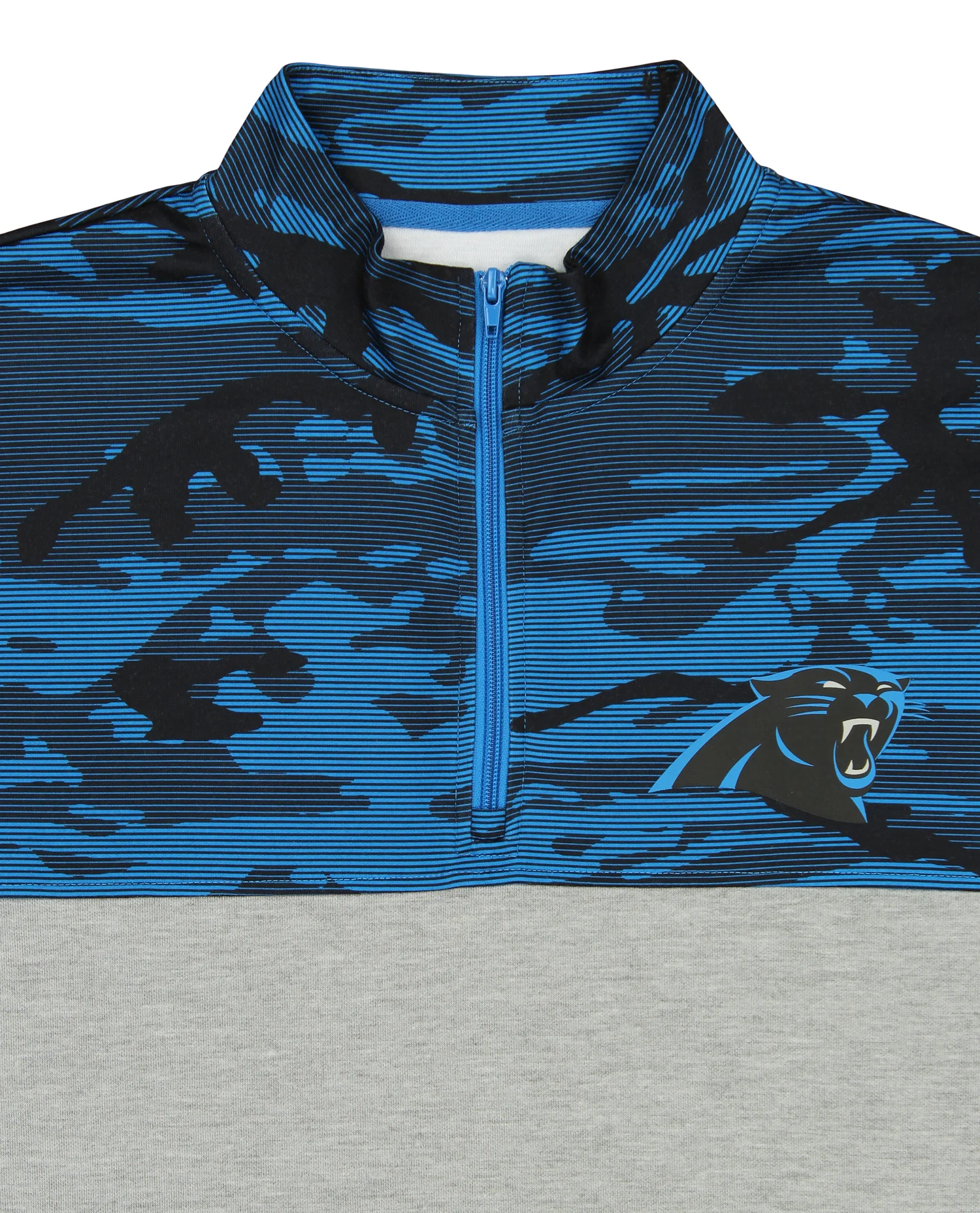 ZUBAZ Men's NFL Carolina  Panthers Gray 1/4 Zip Fleece Pullover With Camo Lines Size SMALL - Image 3
