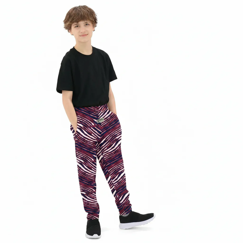 Zubaz Youth Unisex Z88 3 Color Zebra Pant, NAVY/RED