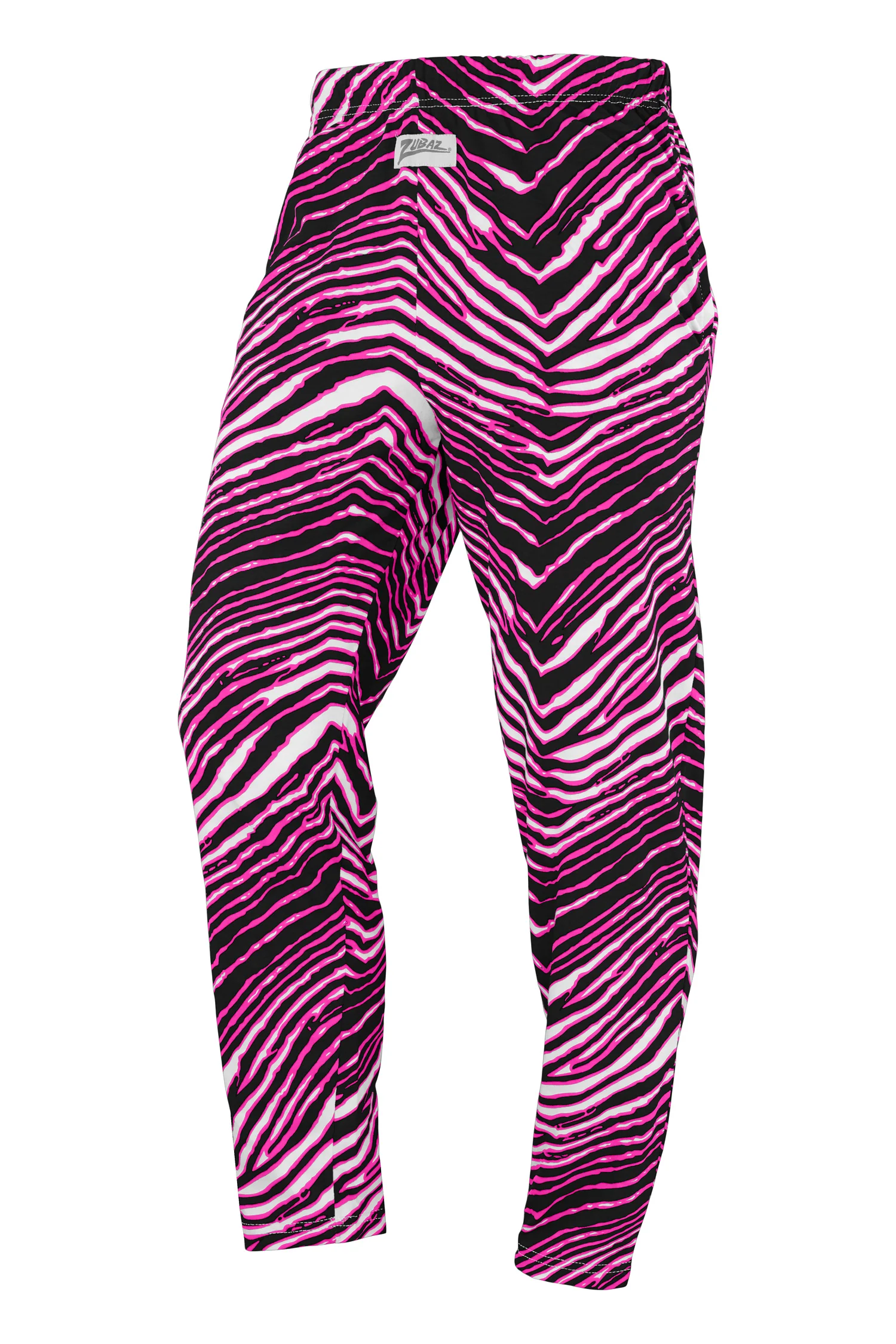 Zubaz Adult Unisex Z88 3 Color Zebra Pant, BLACK/FLUORESCENT PINK