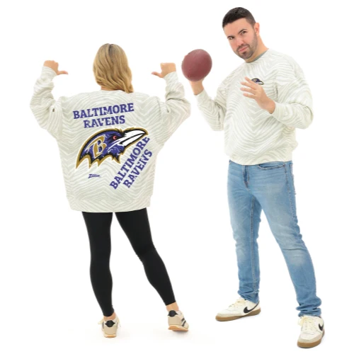 Zubaz NFL 90's All Over Zebra Crewneck Sweatshirt – Full Back, BALTIMORE RAVENS