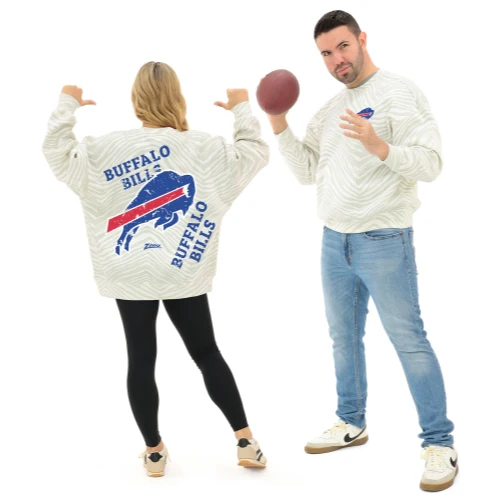 Zubaz NFL 90's All Over Zebra Crewneck Sweatshirt – Full Back, BUFFALO BILLS