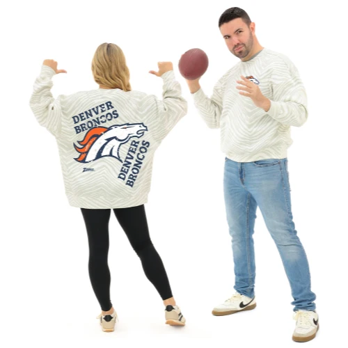 Zubaz NFL 90's All Over Zebra Crewneck Sweatshirt – Full Back, DENVER BRONCOS