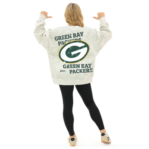 Zubaz NFL 90's All Over Zebra Crewneck Sweatshirt – Full Back, GREEN BAY PACKERS - Image 3