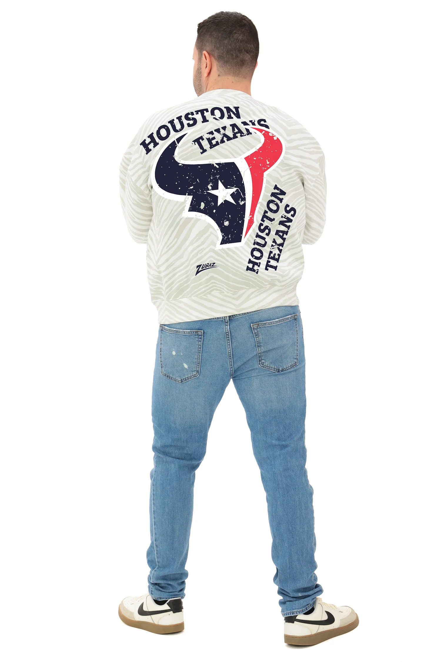 Zubaz NFL 90's All Over Zebra Crewneck Sweatshirt – Full Back, HOUSTON TEXANS - Image 5