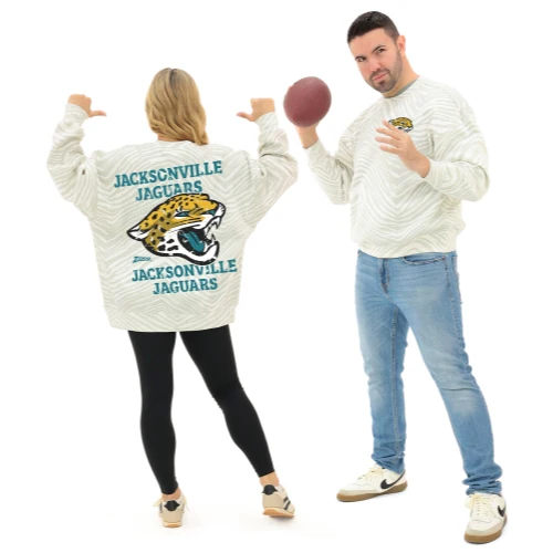 Zubaz NFL 90's All Over Zebra Crewneck Sweatshirt – Full Back, JACKSONVILLE JAGUARS