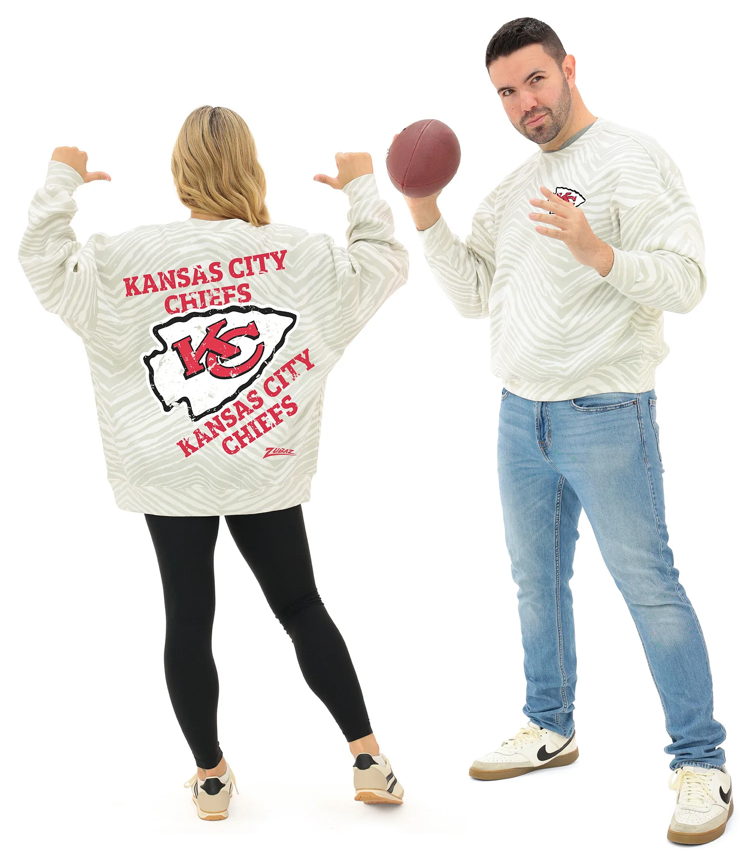 Zubaz NFL 90's All Over Zebra Crewneck Sweatshirt – Full Back, KANSAS CITY CHIEFS