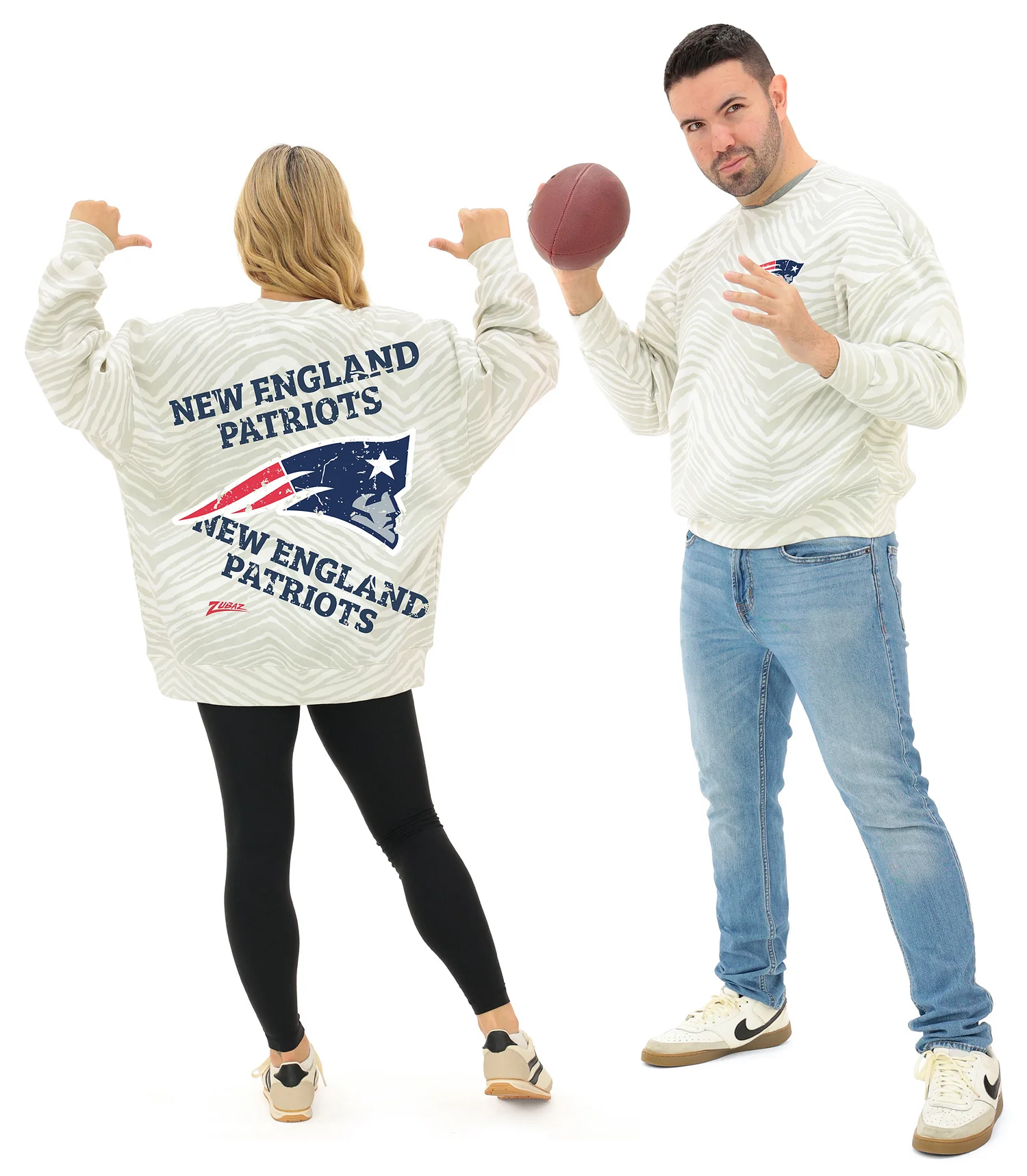 Zubaz NFL   90's All Over Zebra Crewneck Sweatshirt – Full Back, NEW ENGLAND PATRIOTS