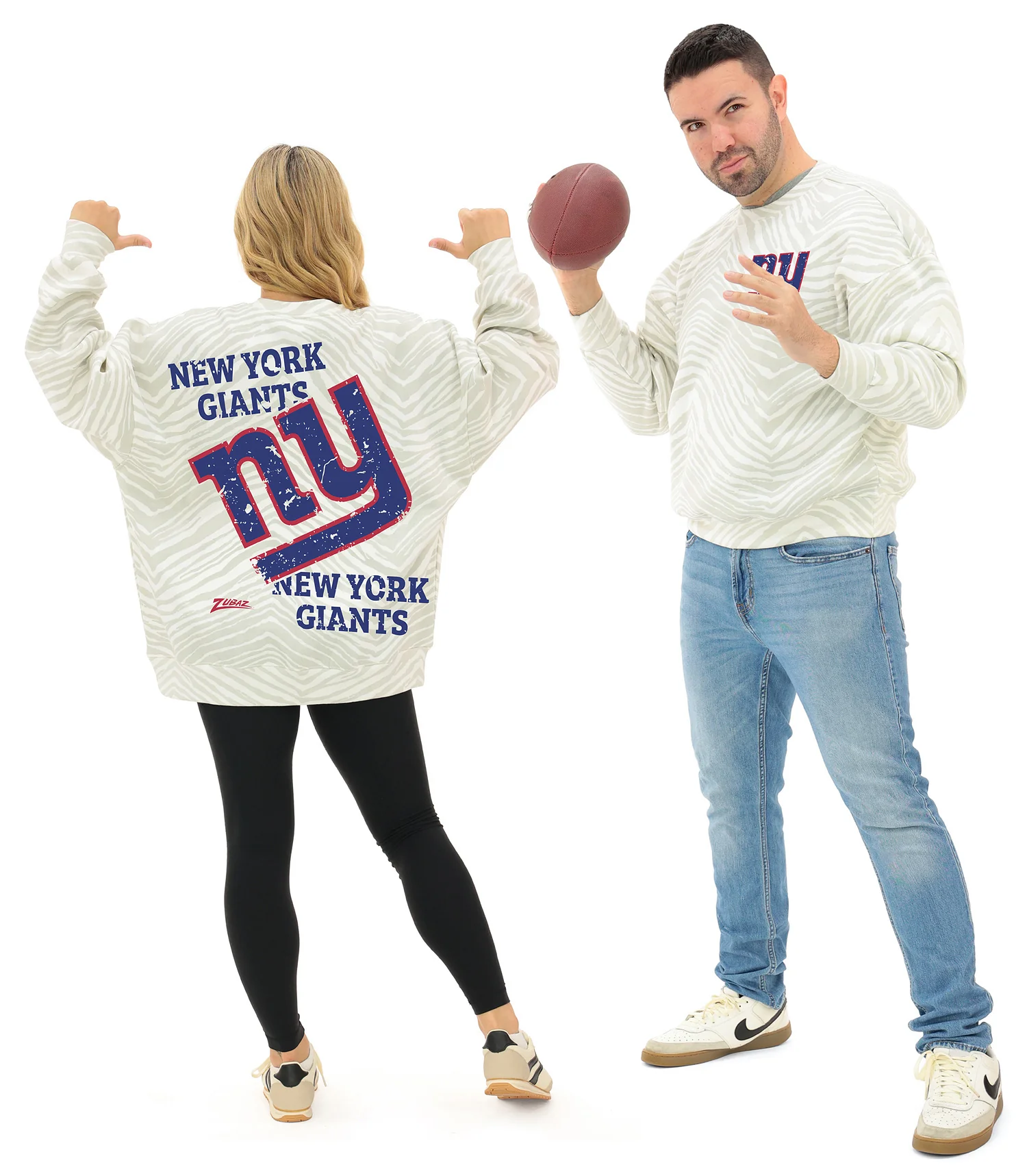Zubaz NFL 90's All Over Zebra Crewneck Sweatshirt – Full Back, NEW YORK GIANTS