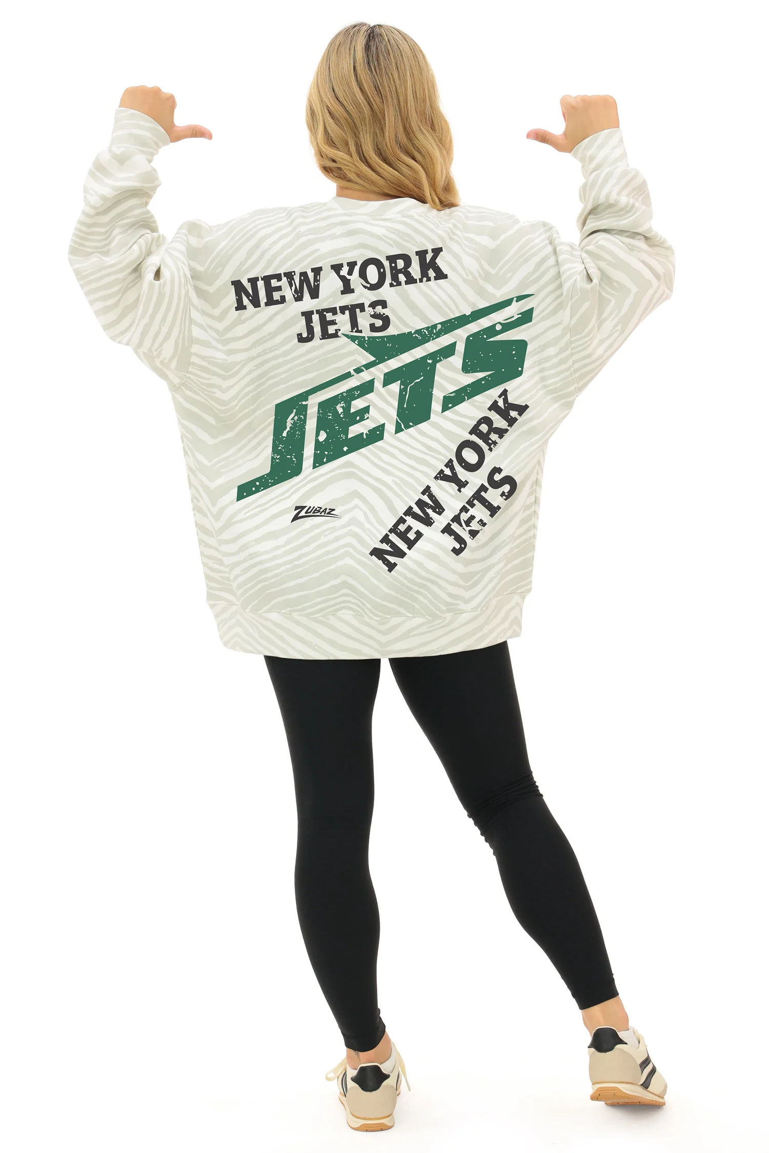 Zubaz NFL 90's All Over Zebra Crewneck Sweatshirt – Full Back, NEW YORK JETS - Image 3
