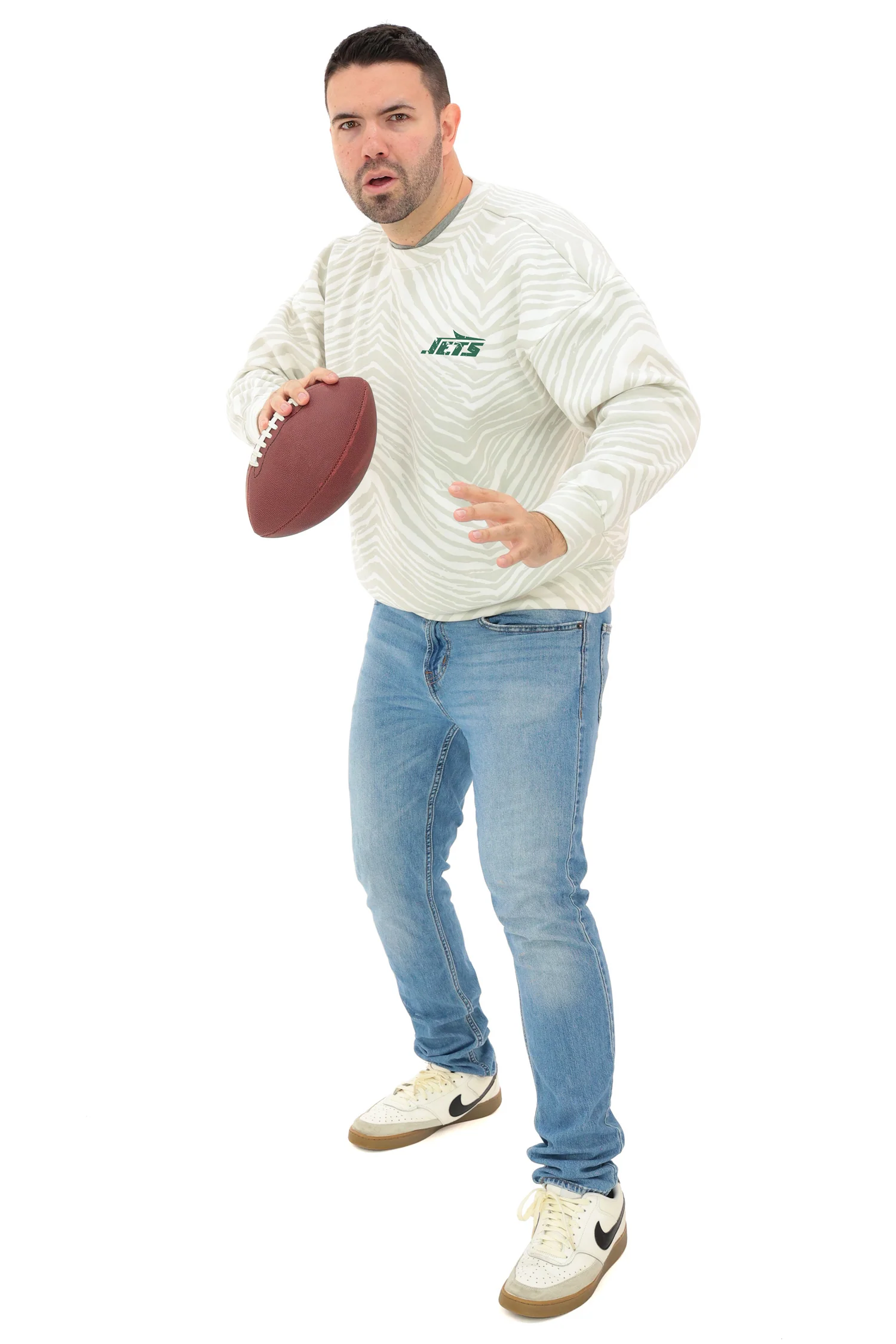 Zubaz NFL 90's All Over Zebra Crewneck Sweatshirt – Full Back, NEW YORK JETS - Image 4