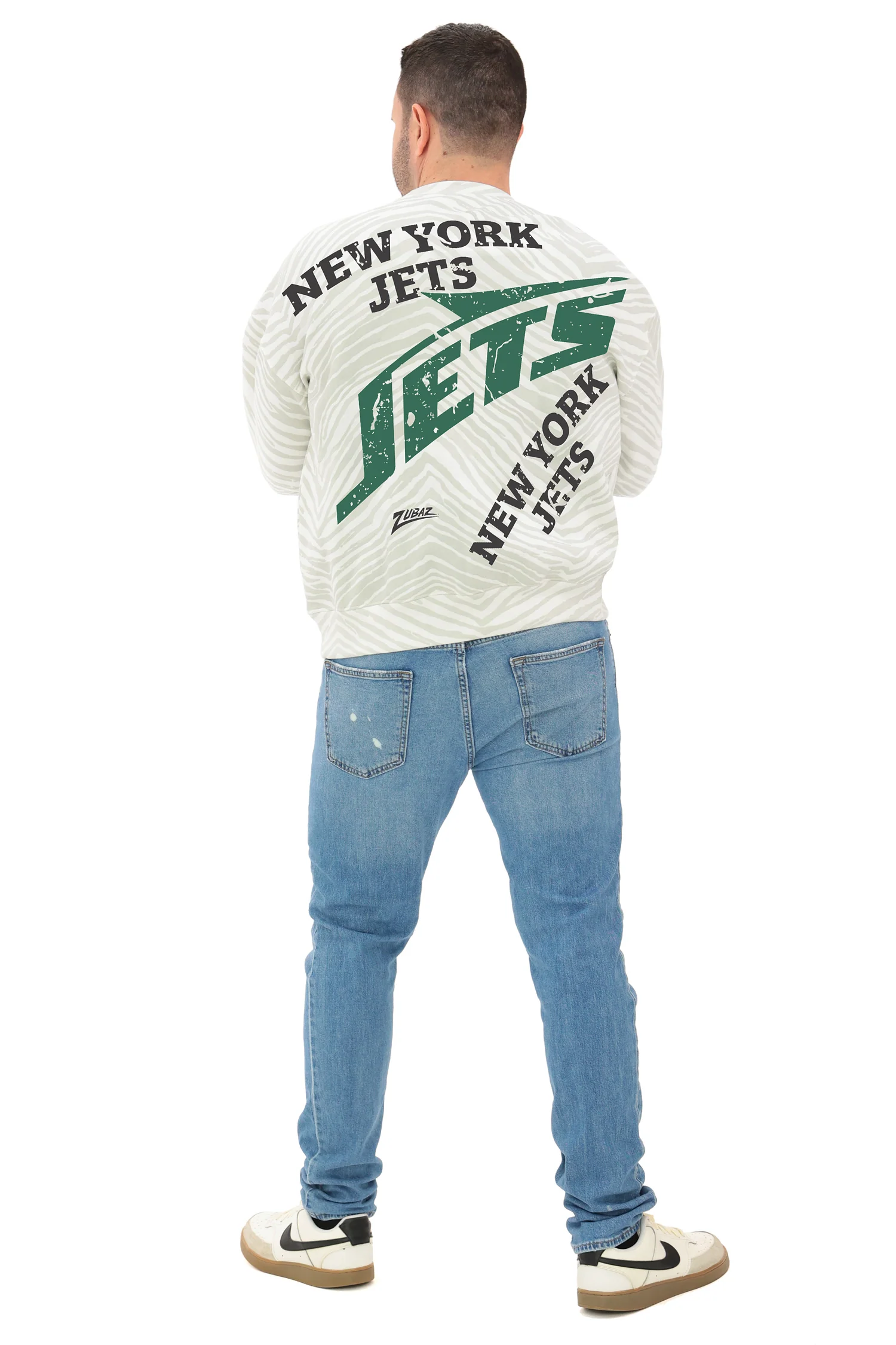 Zubaz NFL 90's All Over Zebra Crewneck Sweatshirt – Full Back, NEW YORK JETS - Image 5