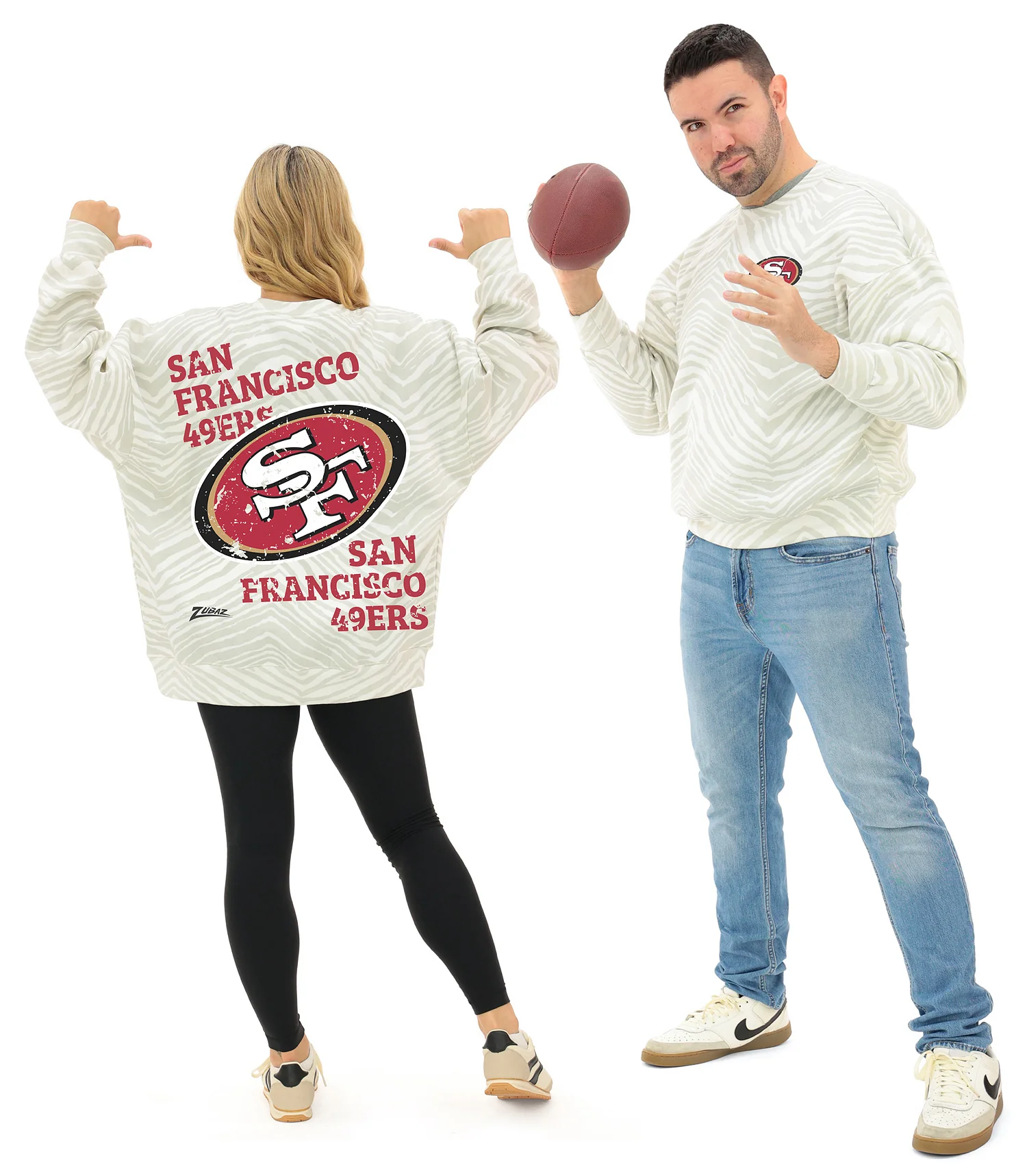 Zubaz NFL 90's All Over Zebra Crewneck Sweatshirt – Full Back, SAN FRANCISCO 49ERS