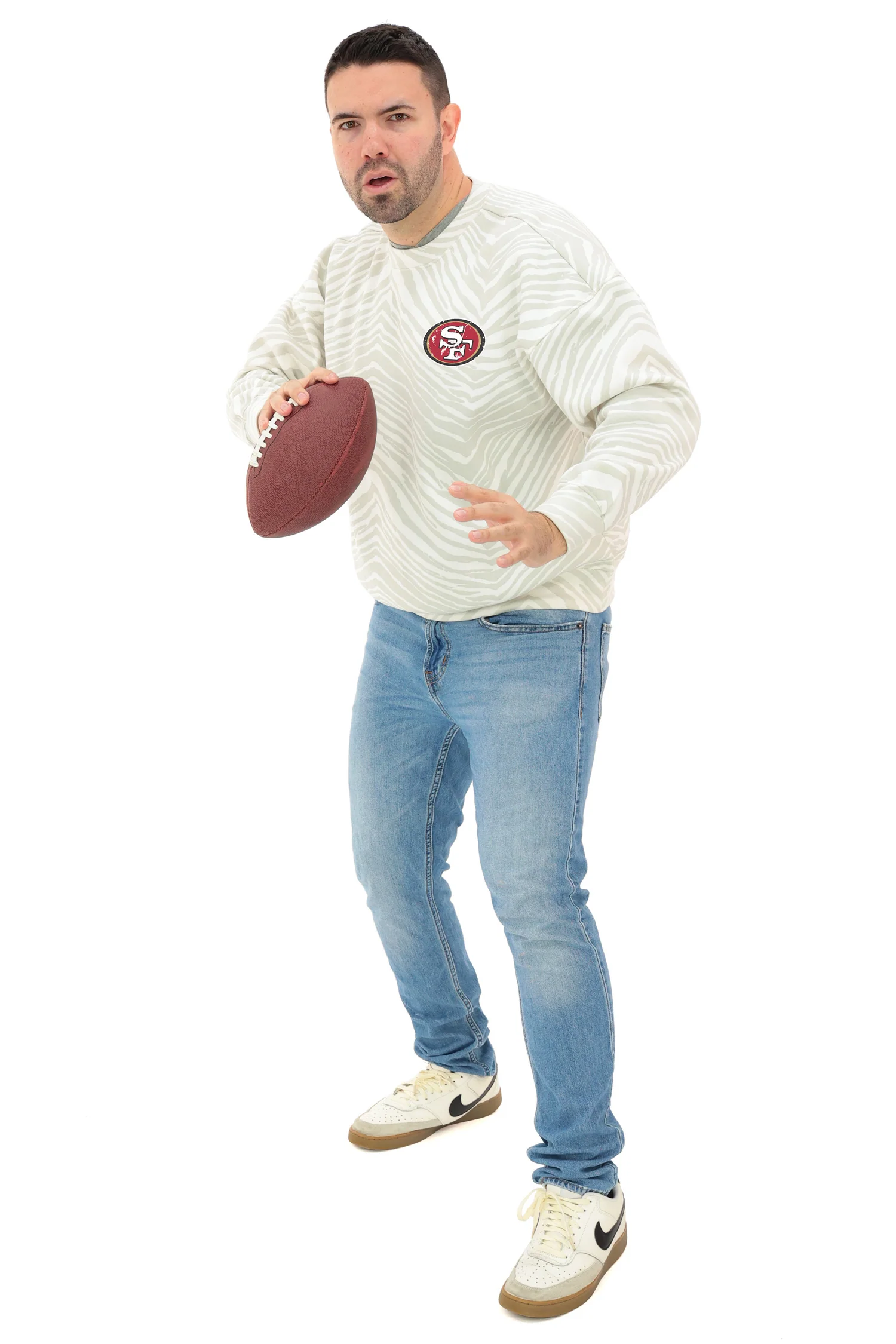 Zubaz NFL 90's All Over Zebra Crewneck Sweatshirt – Full Back, SAN FRANCISCO 49ERS - Image 4