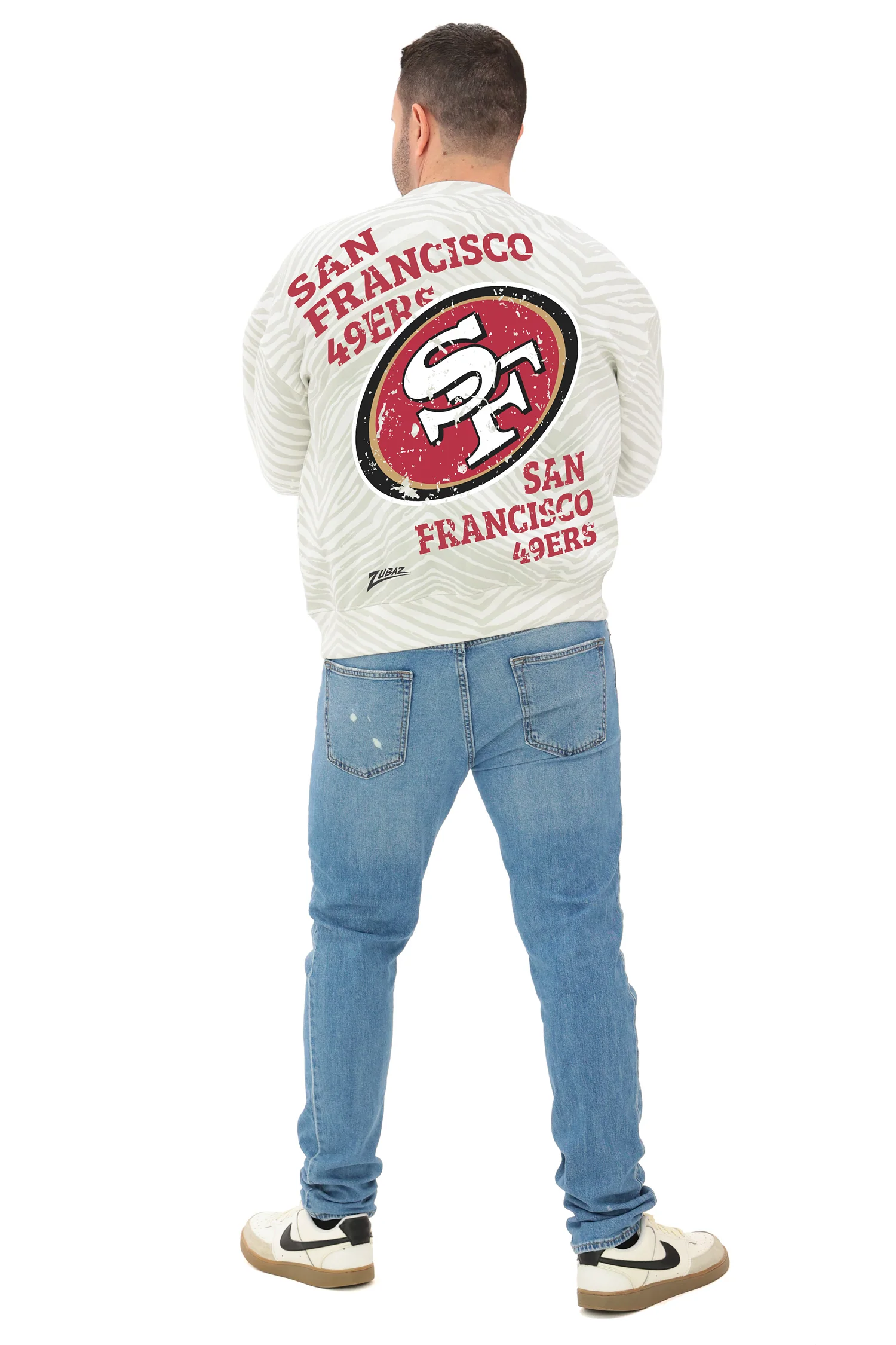 Zubaz NFL 90's All Over Zebra Crewneck Sweatshirt – Full Back, SAN FRANCISCO 49ERS - Image 5