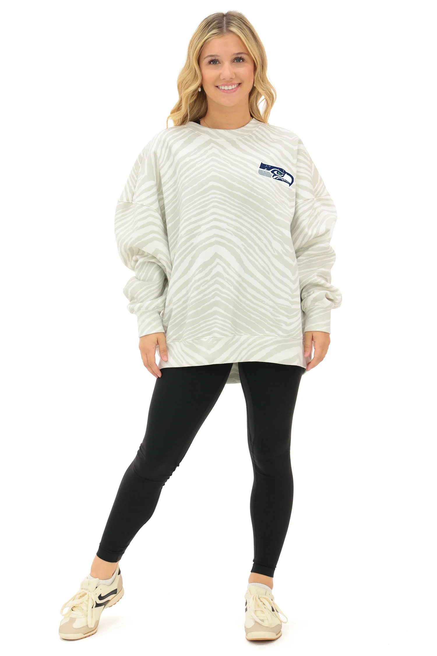 Zubaz NFL 90's All Over Zebra Crewneck Sweatshirt – Full Back, SEATTLE SEAHAWKS - Image 2