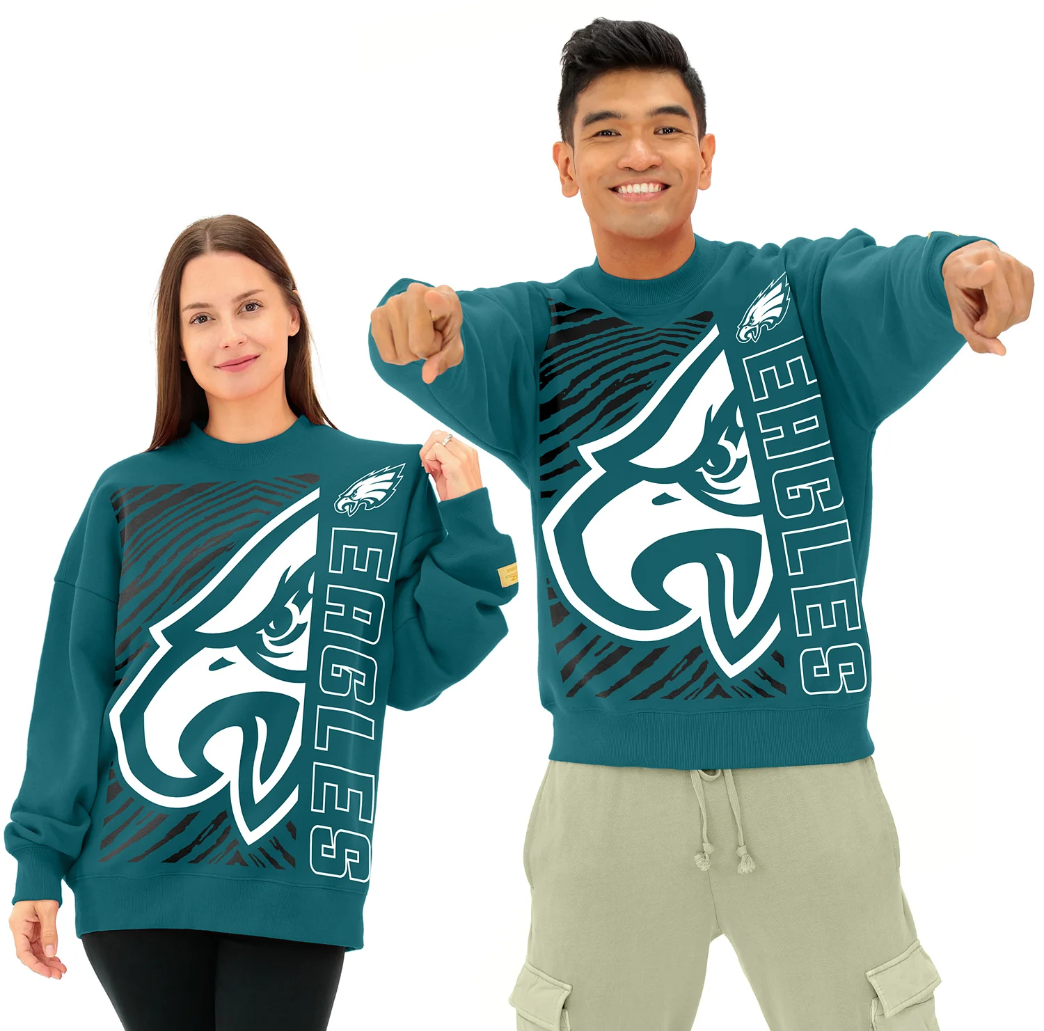Zubaz NFL 90s Drop Shoulder Crewneck -MVP, PHILADELPHIA EAGLES