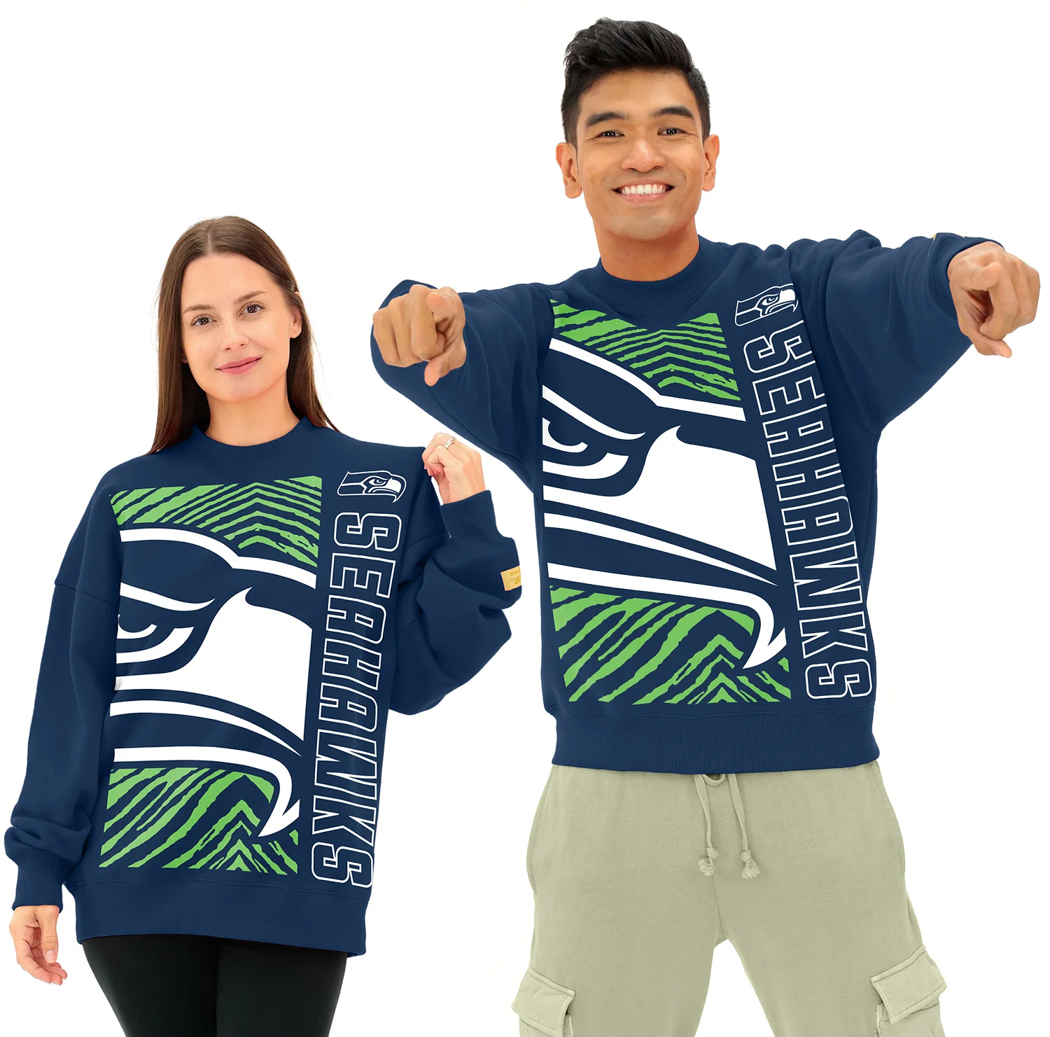 Zubaz NFL 90s Drop Shoulder Crewneck -MVP, SEATTLE SEAHAWKS