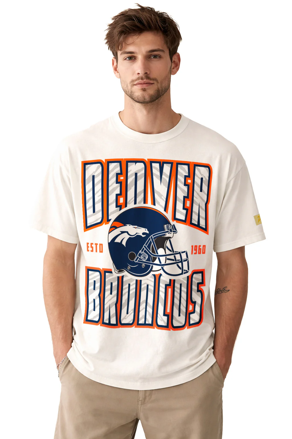 Zubaz NFL 90s SS Tee- Helmet-Off White, DENVER BRONCOS - Image 6