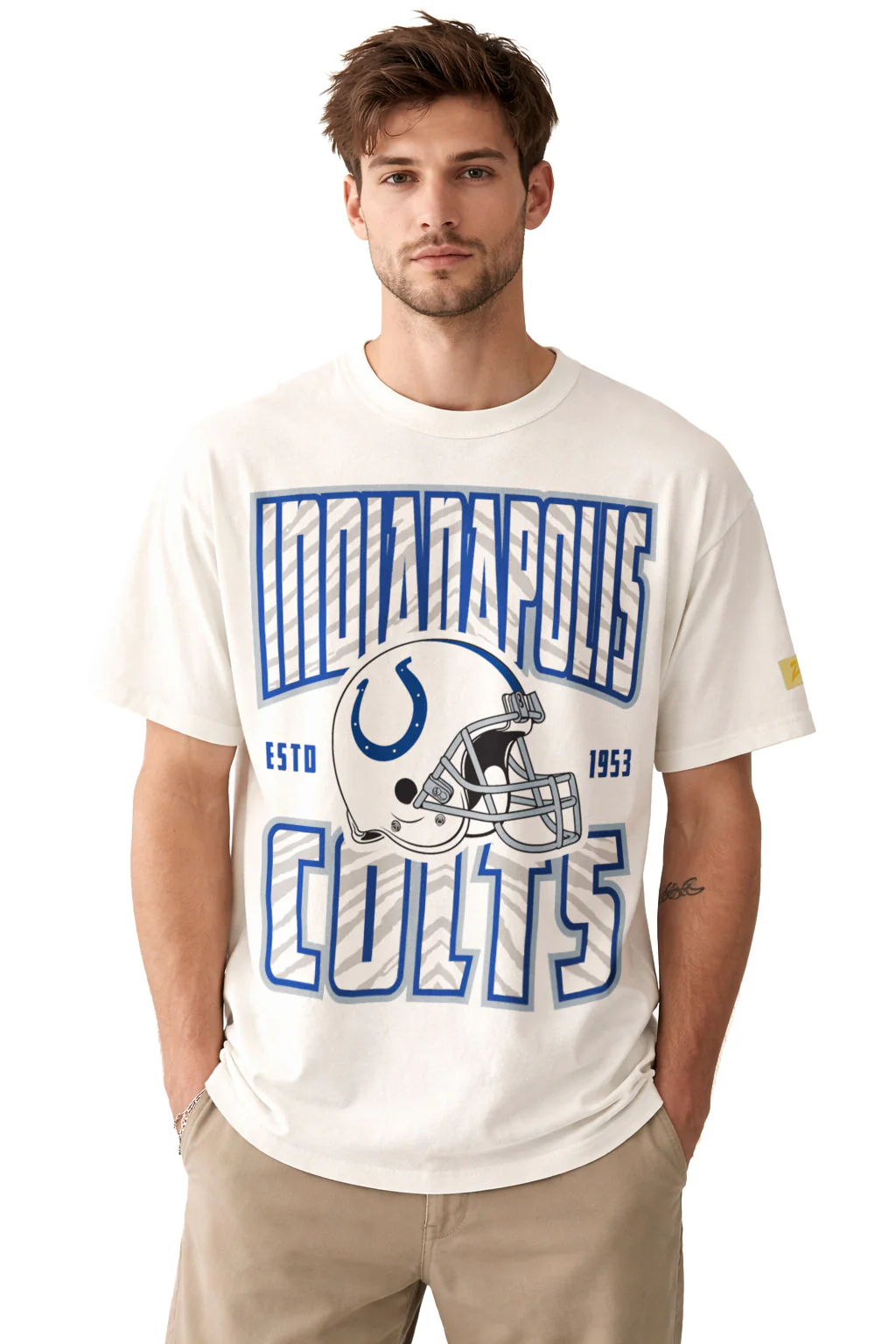 Zubaz NFL 90s SS Tee- Helmet-Off White, INDIANAPOLIS COLTS - Image 6