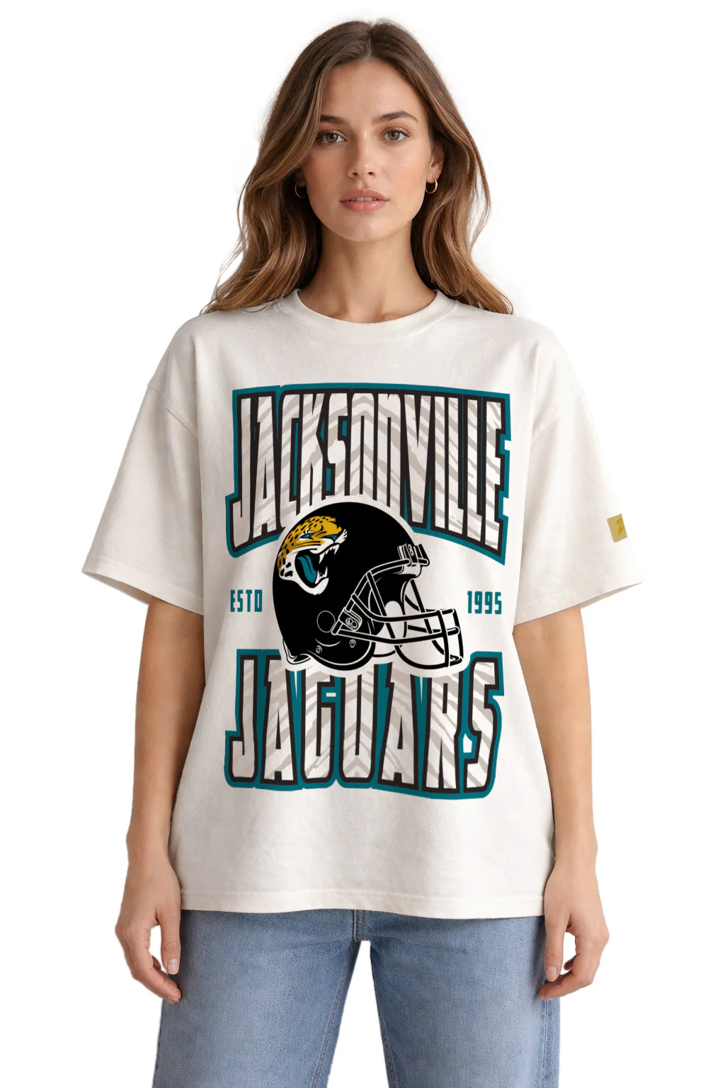 Zubaz NFL 90s SS Tee- Helmet-Off White, JACKSONVILLE JAGUARS - Image 2