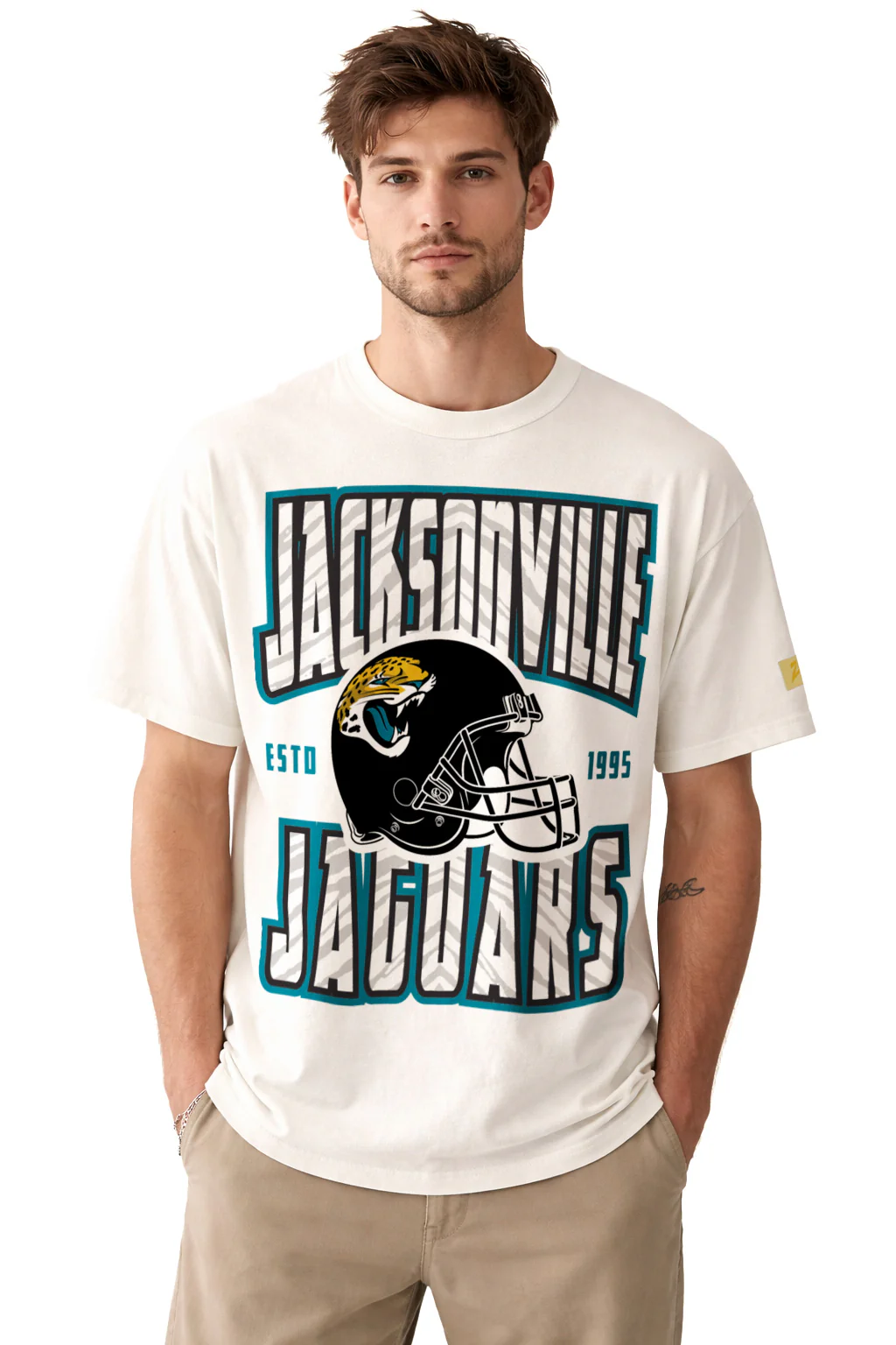 Zubaz NFL 90s SS Tee- Helmet-Off White, JACKSONVILLE JAGUARS - Image 6