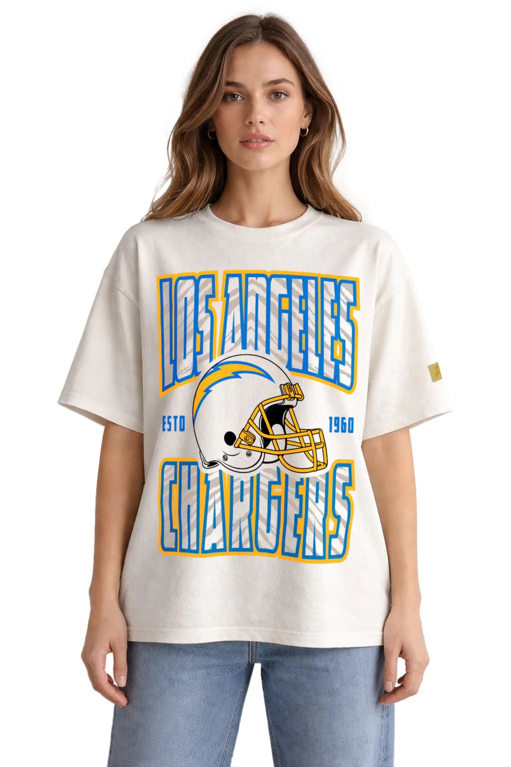 Zubaz NFL 90s SS Tee- Helmet-Off White, LOS ANGELES CHARGERS - Image 2