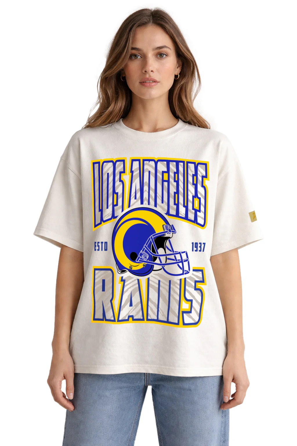 Zubaz NFL 90s SS Tee- Helmet-Off White, LOS ANGELES RAMS - Image 2