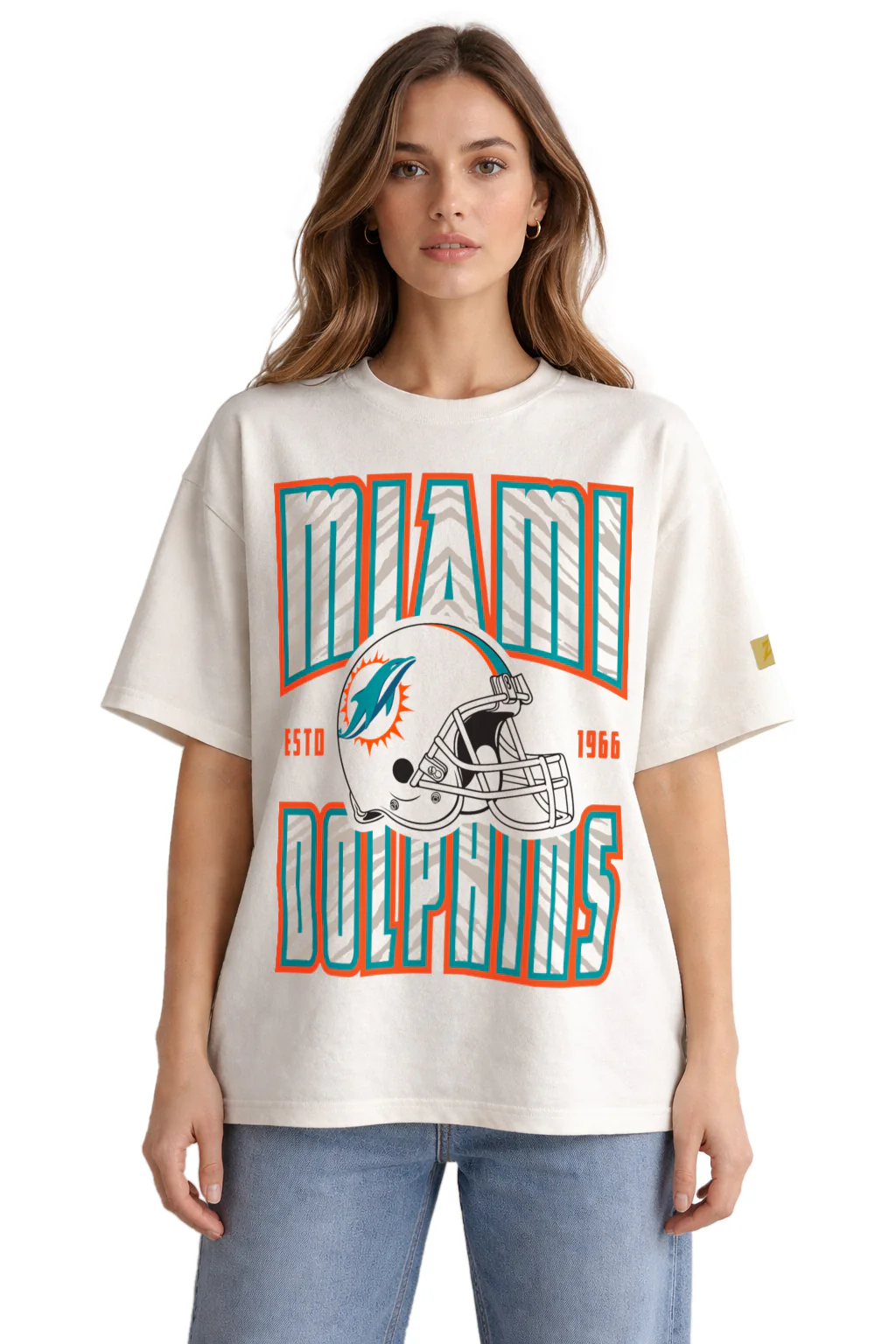 Zubaz NFL 90s SS Tee- Helmet-Off White, MIAMI DOLPHINS - Image 2