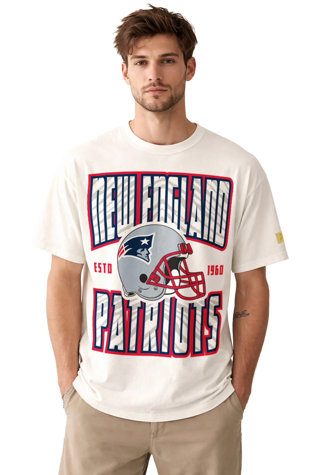 Zubaz NFL 90s SS Tee- Helmet-Off White, NEW ENGLAND PATRIOTS - Image 36