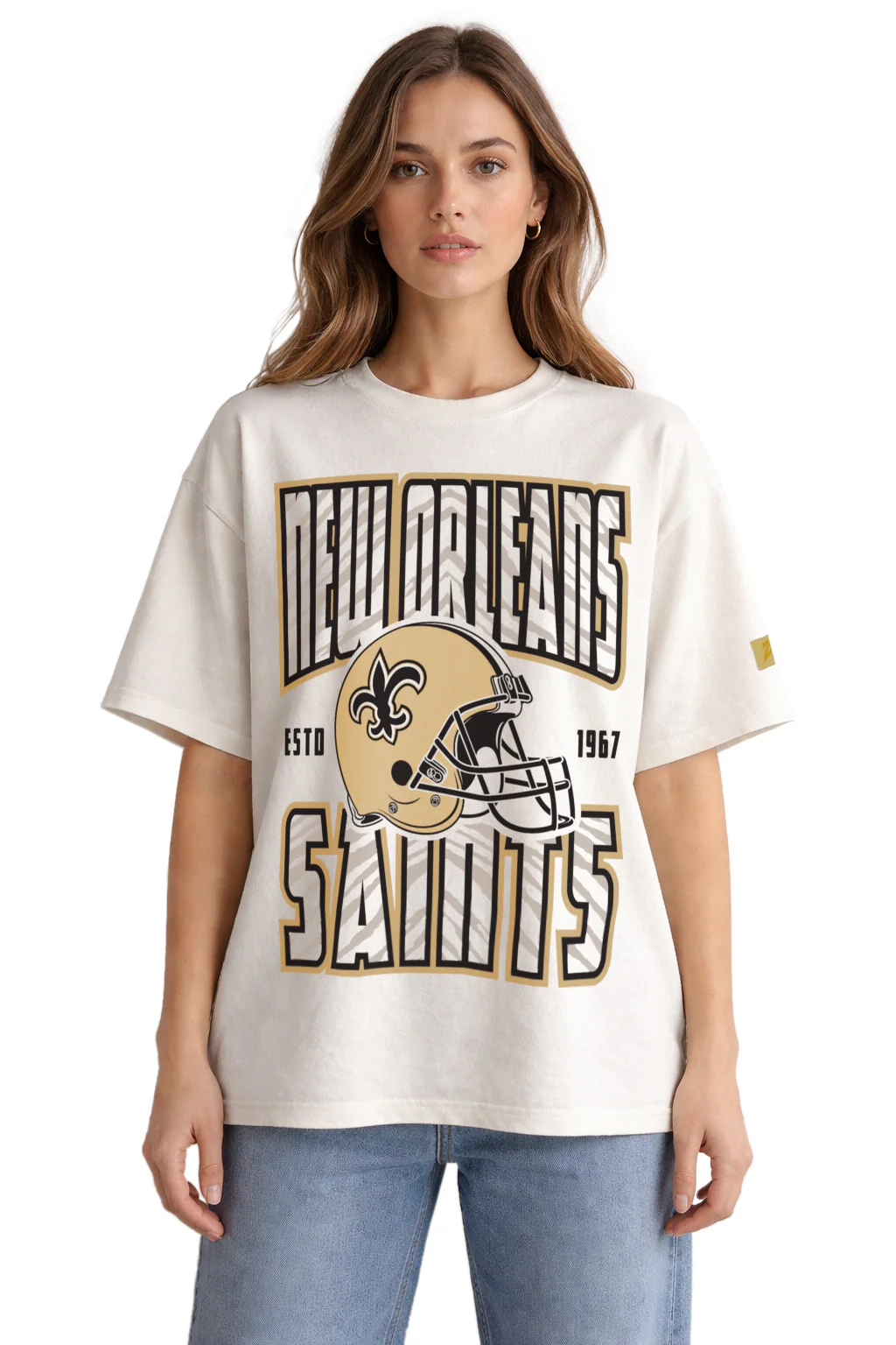 Zubaz NFL 90s SS Tee- Helmet-Off White, NEW ORLEANS SAINTS - Image 2