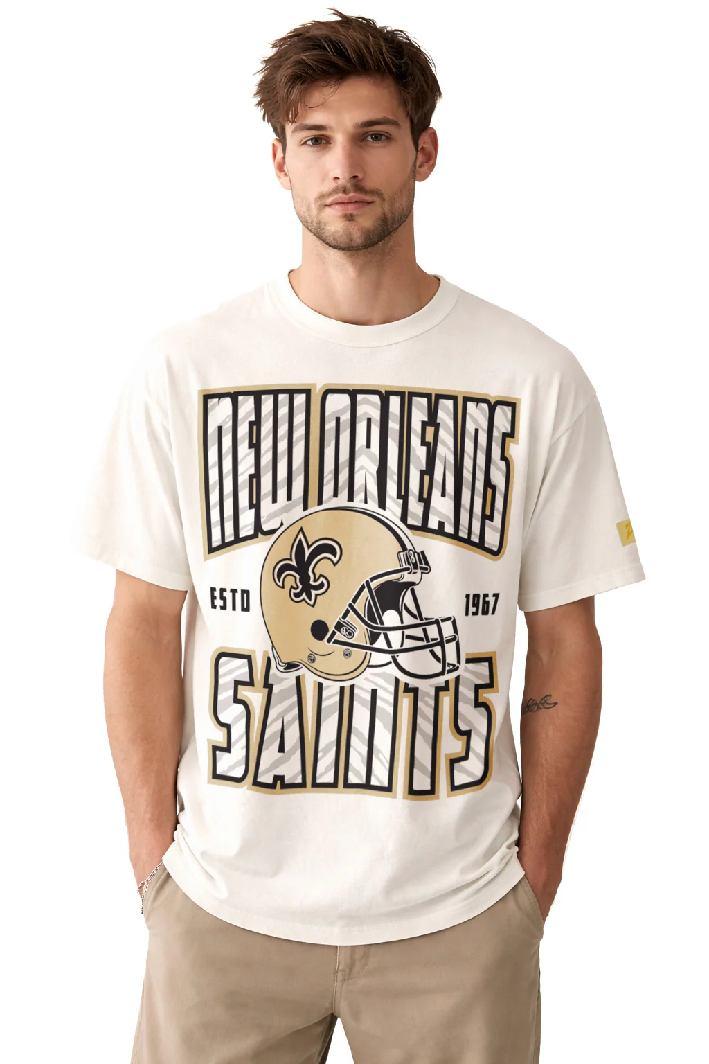 Zubaz NFL 90s SS Tee- Helmet-Off White, NEW ORLEANS SAINTS - Image 6
