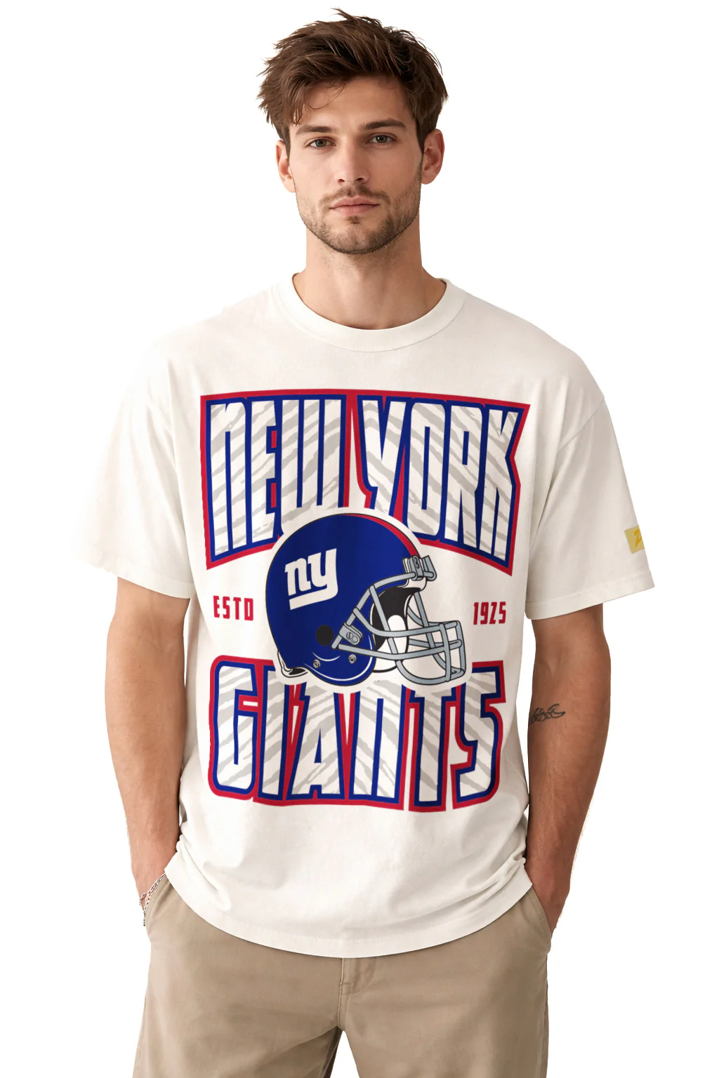 Zubaz NFL 90s SS Tee- Helmet-Off White, NEW YORK GIANTS