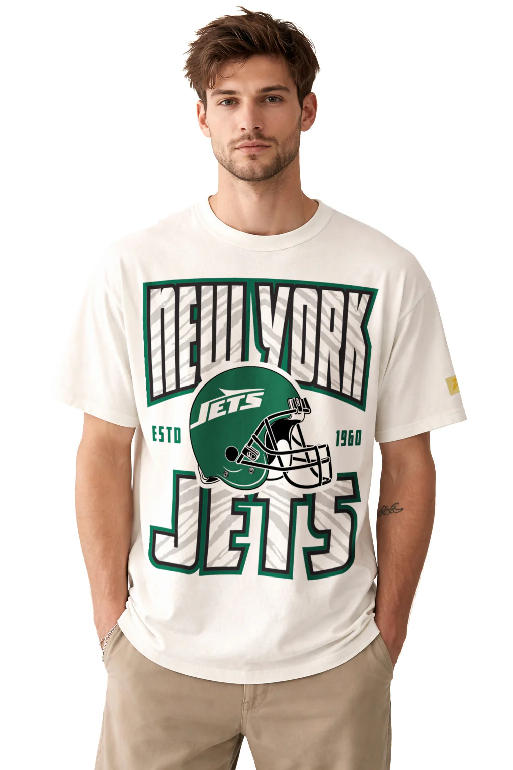 Zubaz NFL 90s SS Tee- Helmet-Off White, NEW YORK JETS - Image 41