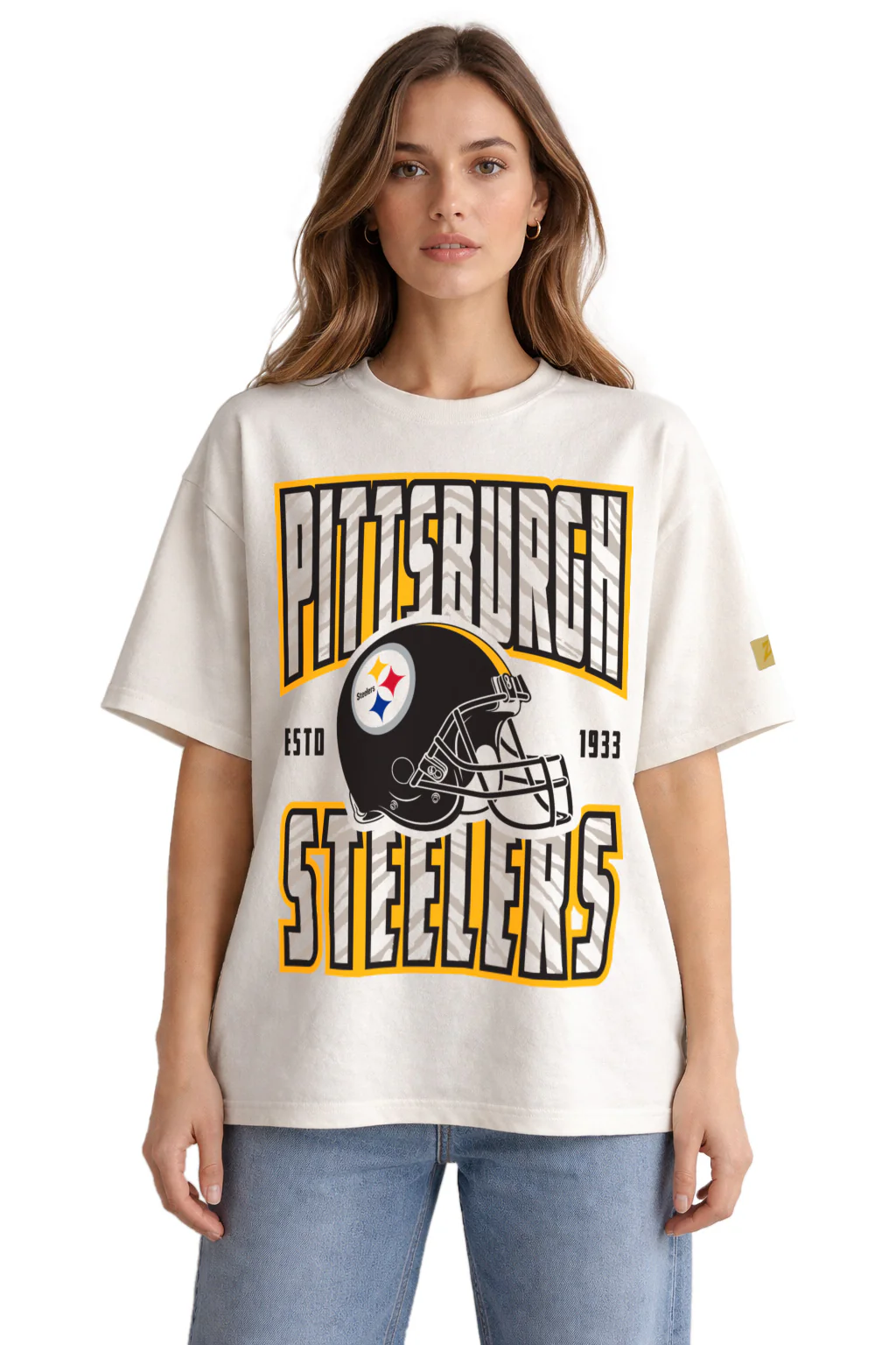 Zubaz NFL 90s SS Tee- Helmet-Off White, PITTSBURGH STEELERS - Image 2
