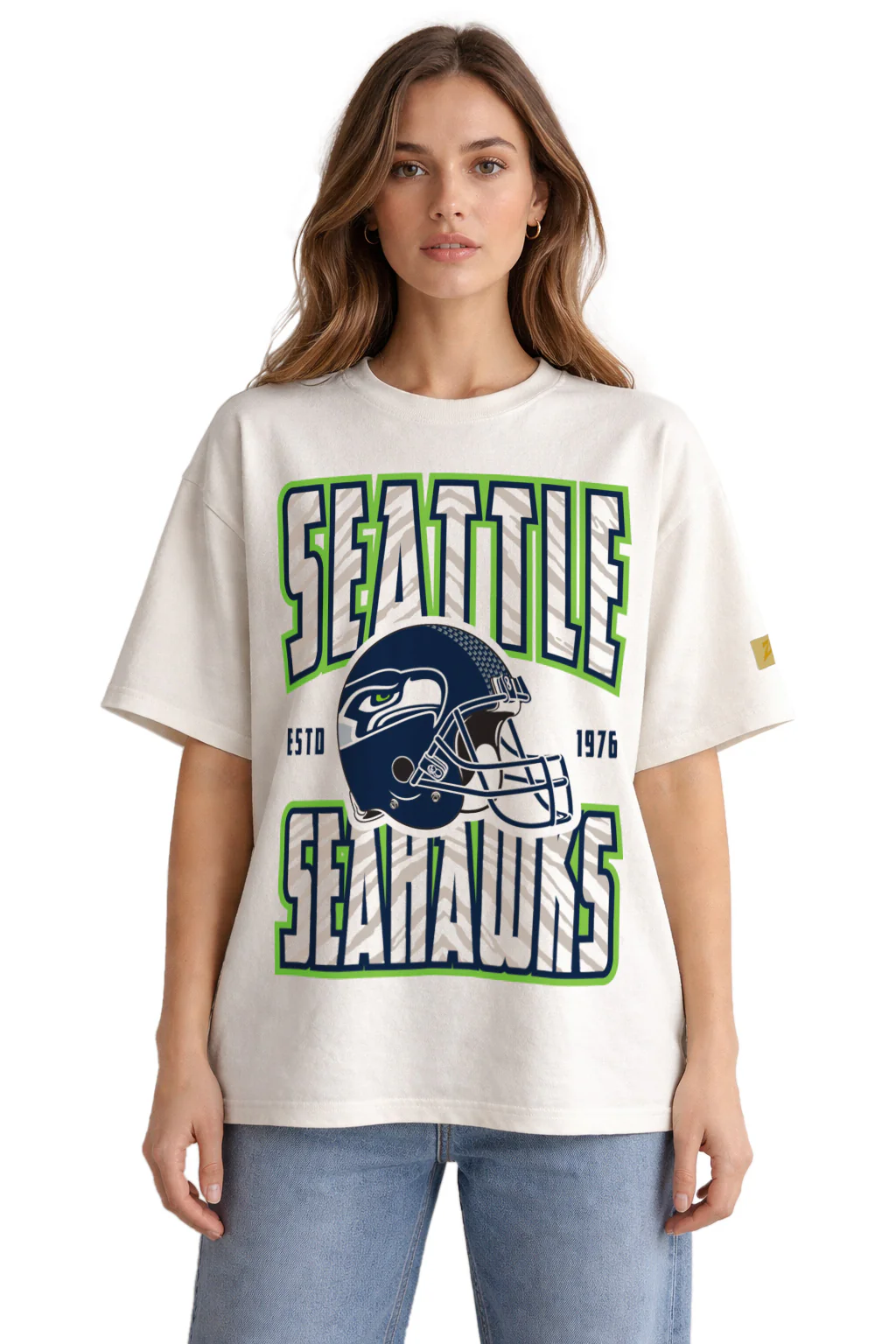 Zubaz NFL 90s SS Tee- Helmet-Off White, SEATTLE SEAHAWKS - Image 37