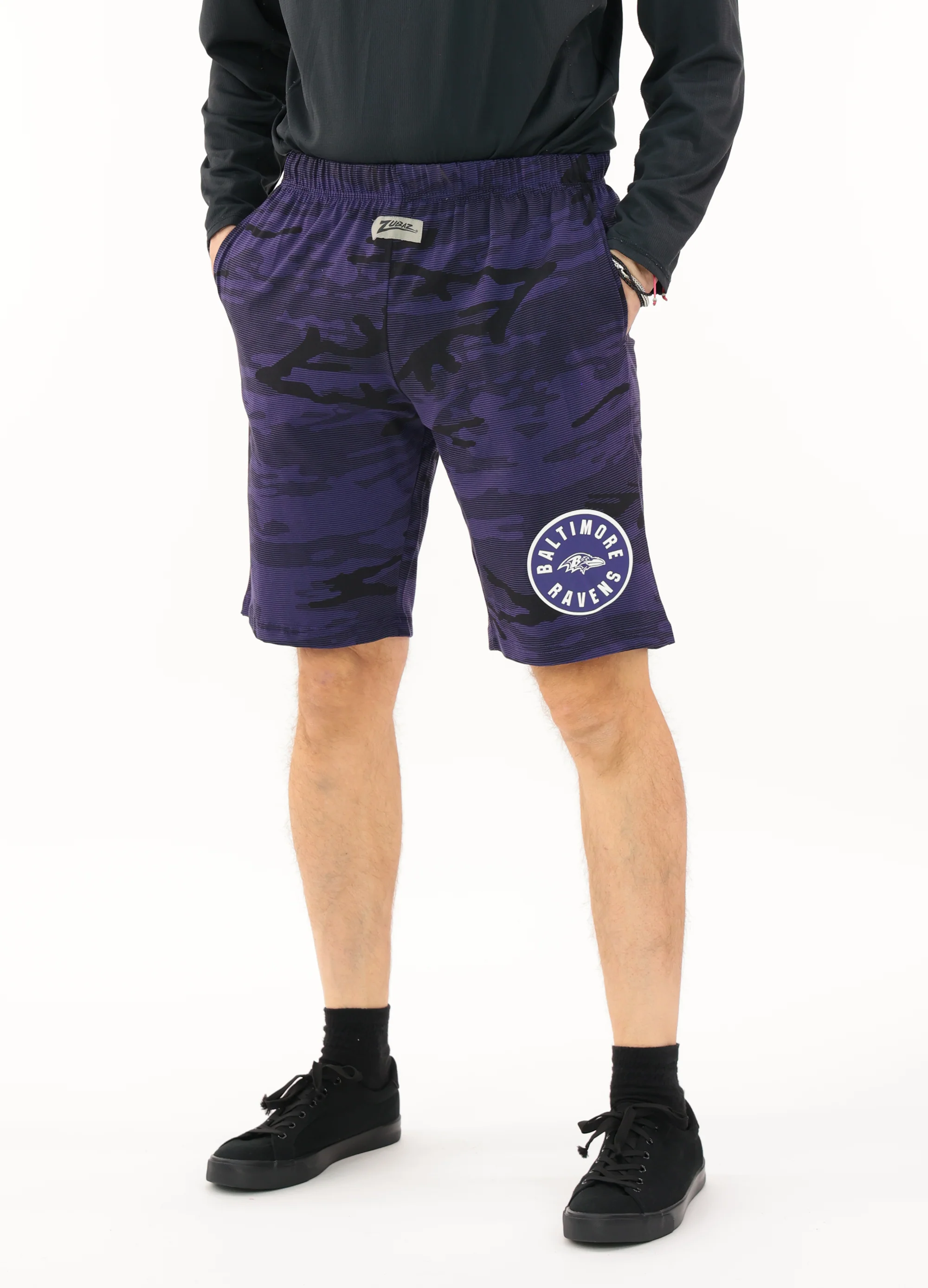 Zubaz NFL Adult Unisex Z88 Camo Lines Shorts, Baltimore Ravens - Image 2