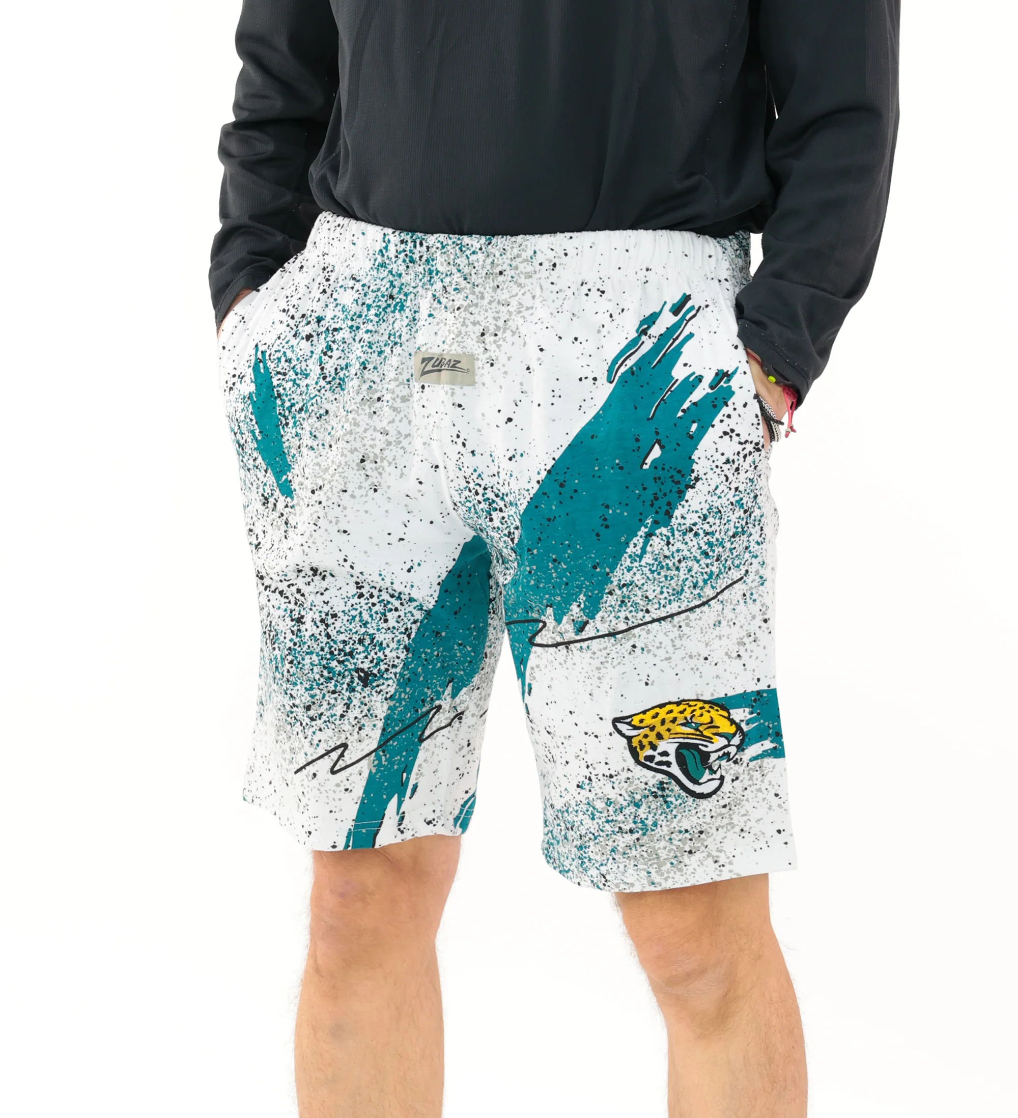 Zubaz NFL Adult Unisex Z88 Embroidered Confetti 3 Team Color Shorts, Jacksonville Jaguars - Image 25