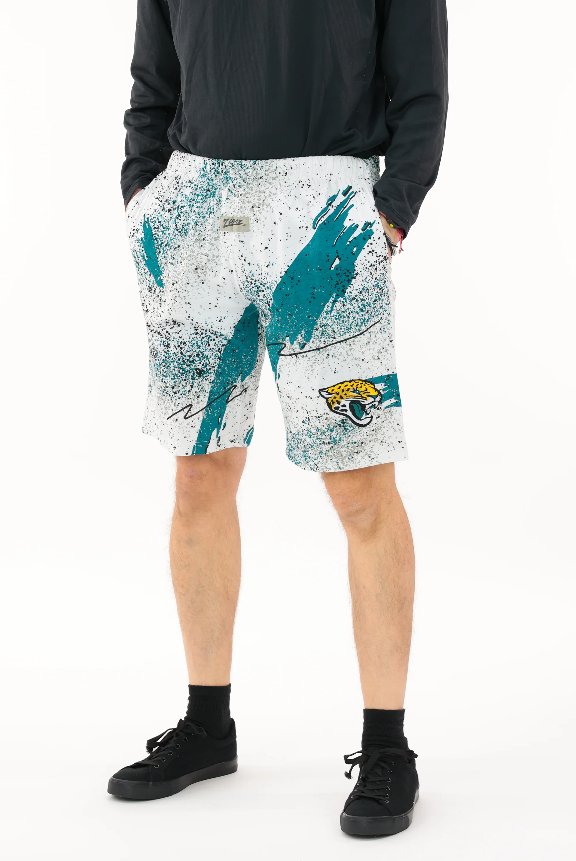 Zubaz NFL Adult Unisex Z88 Embroidered Confetti 3 Team Color Shorts, Jacksonville Jaguars - Image 40