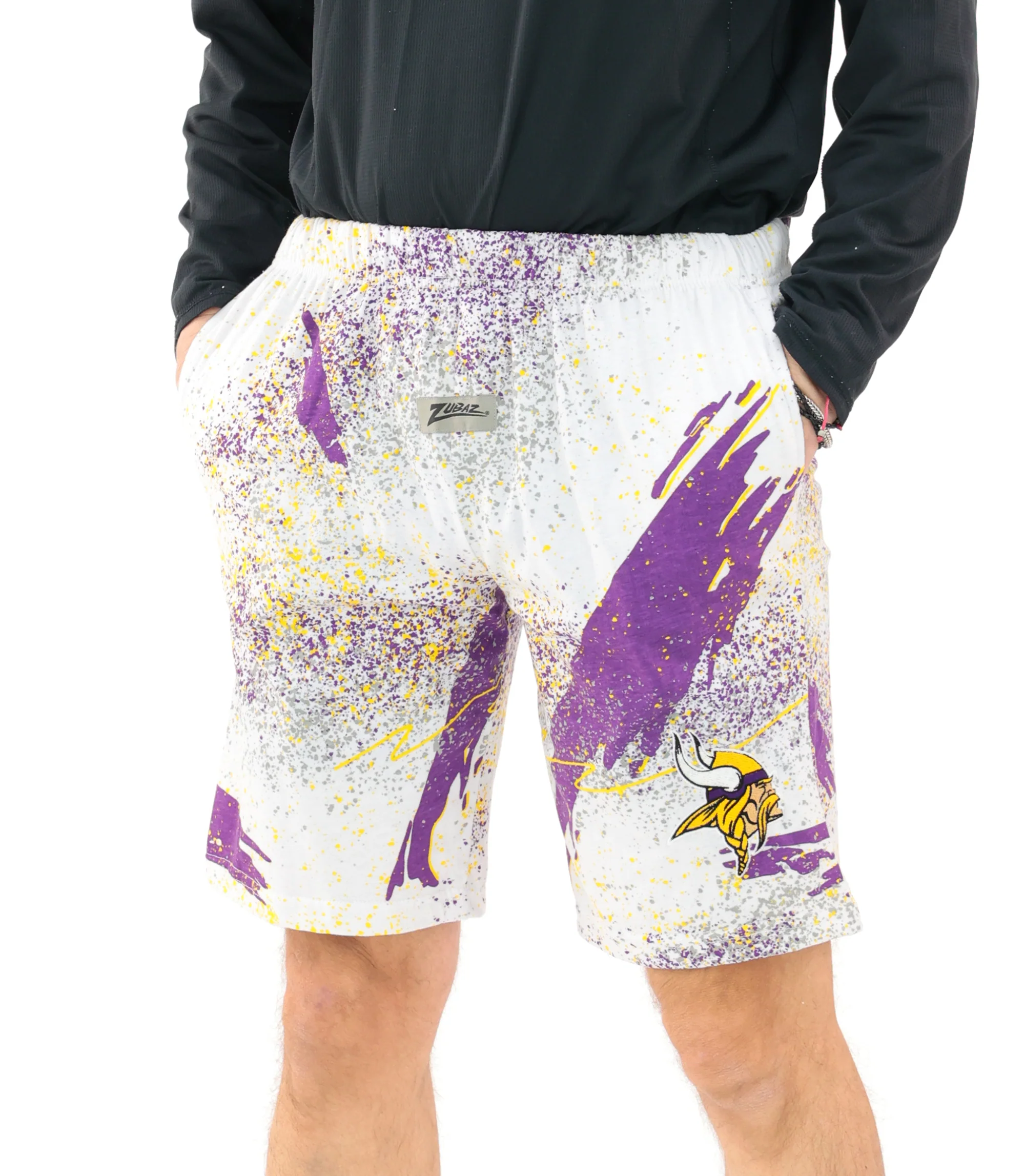 Zubaz NFL Adult Unisex Z88 Embroidered Confetti 3 Team Color Shorts, Minnesota Vikings - Image 60