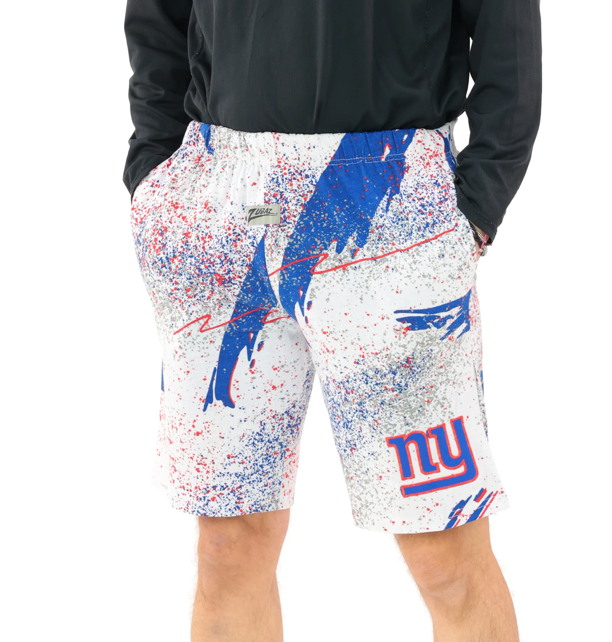 Zubaz NFL Adult Unisex Z88 Embroidered Confetti 3 Team Color Shorts, New York Giants - Image 32
