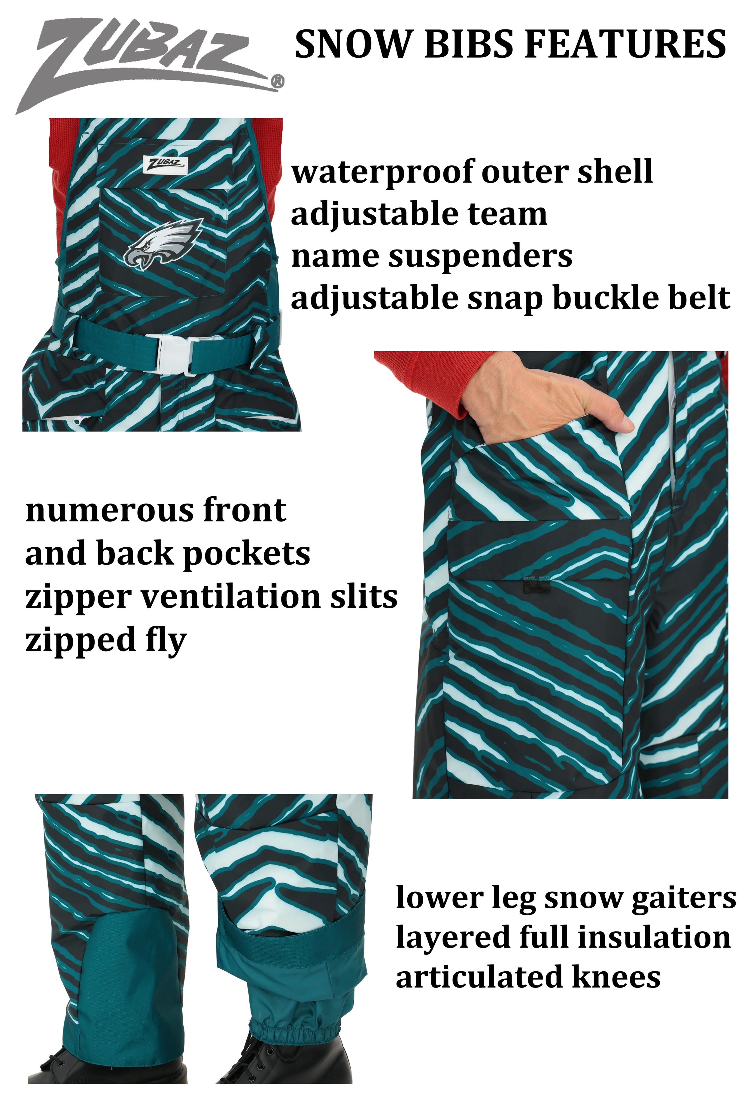 Zubaz NFL Adult Unisex Zebra Team Color Blizzard Snow Bib, Cleveland Browns - Image 6