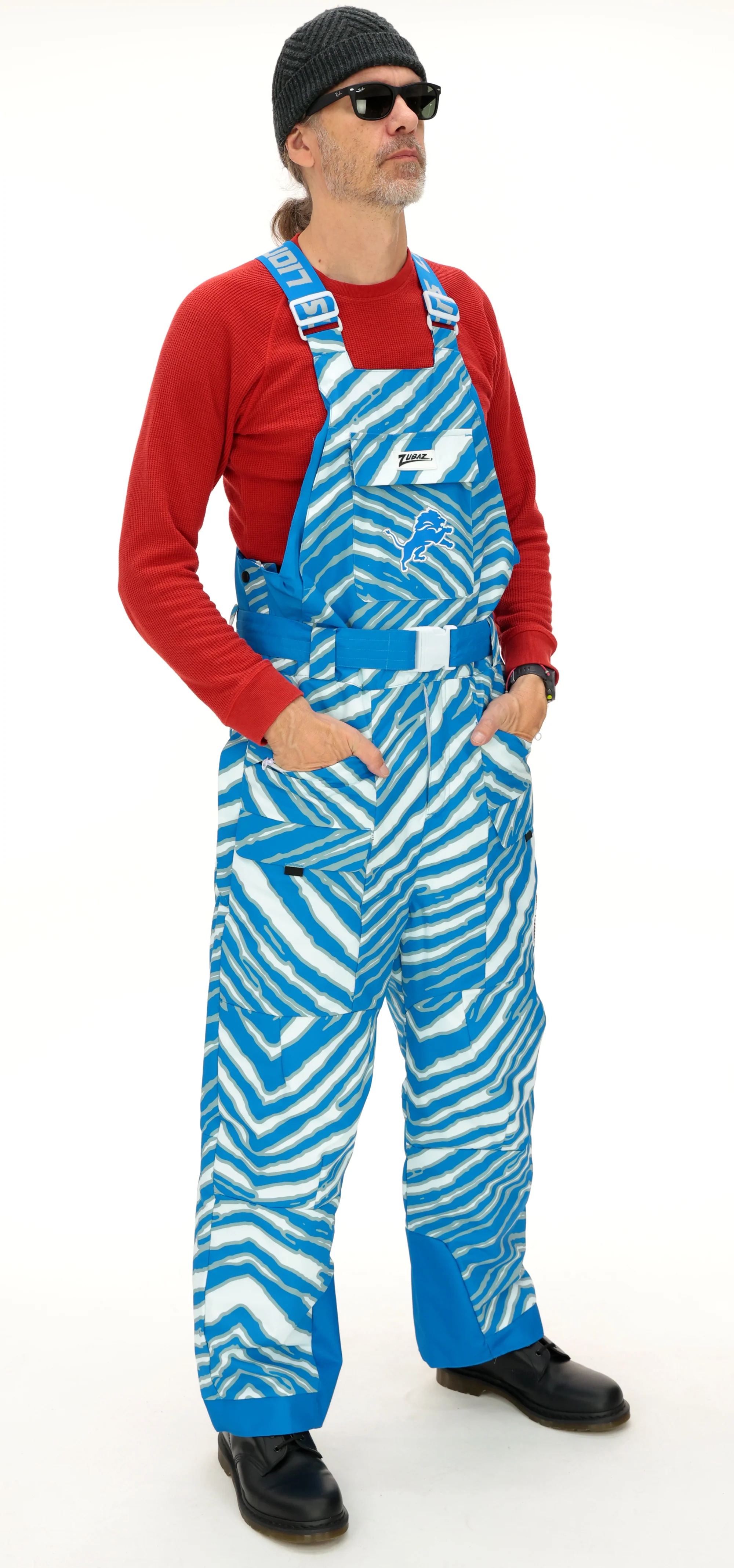 Zubaz NFL Adult Unisex Zebra Team Color Blizzard Snow Bib, Detroit Lions - Image 2