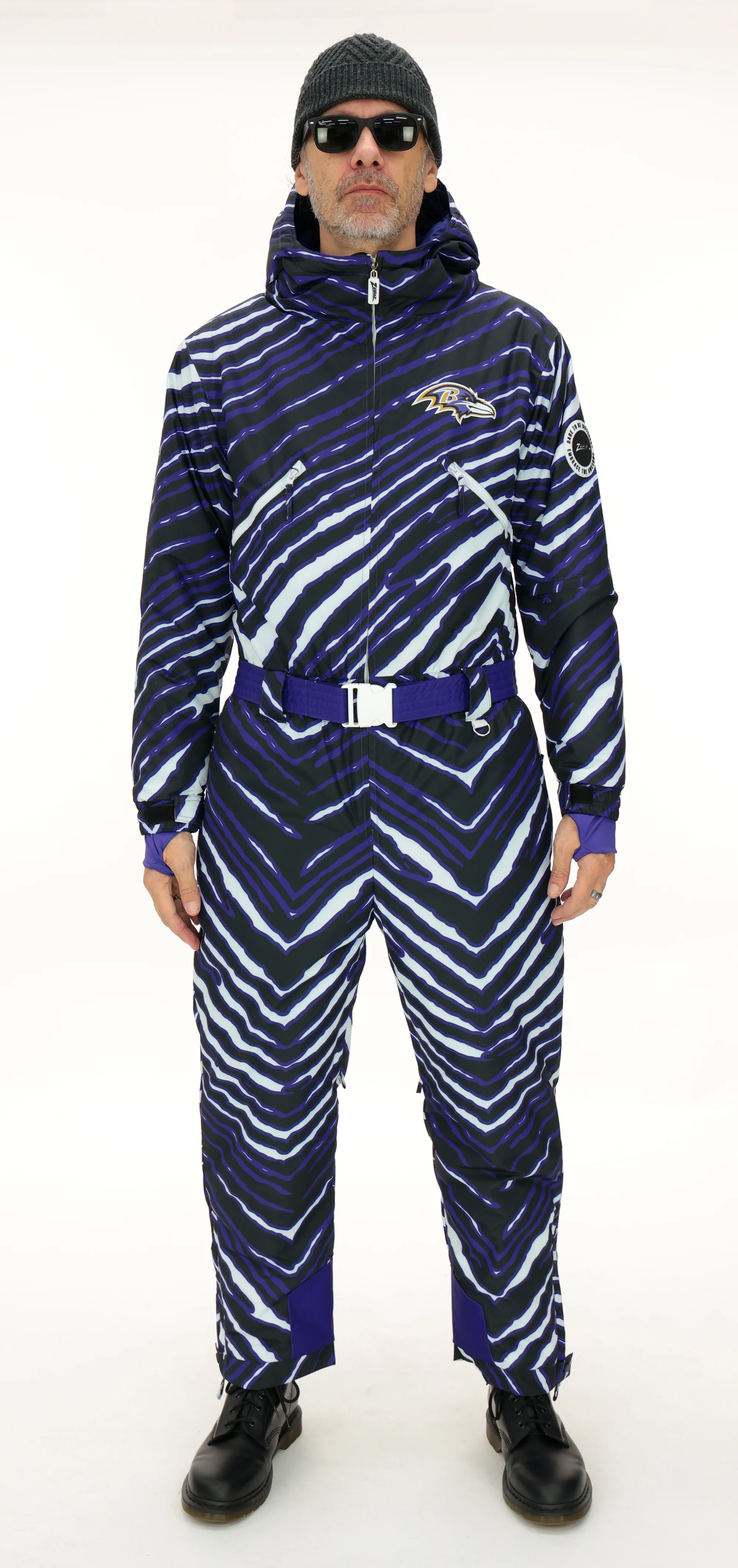 Zubaz NFL Adult Unisex Zebra Team Color Tundra Tux Snowsuit, Baltimore Ravens - Image 3