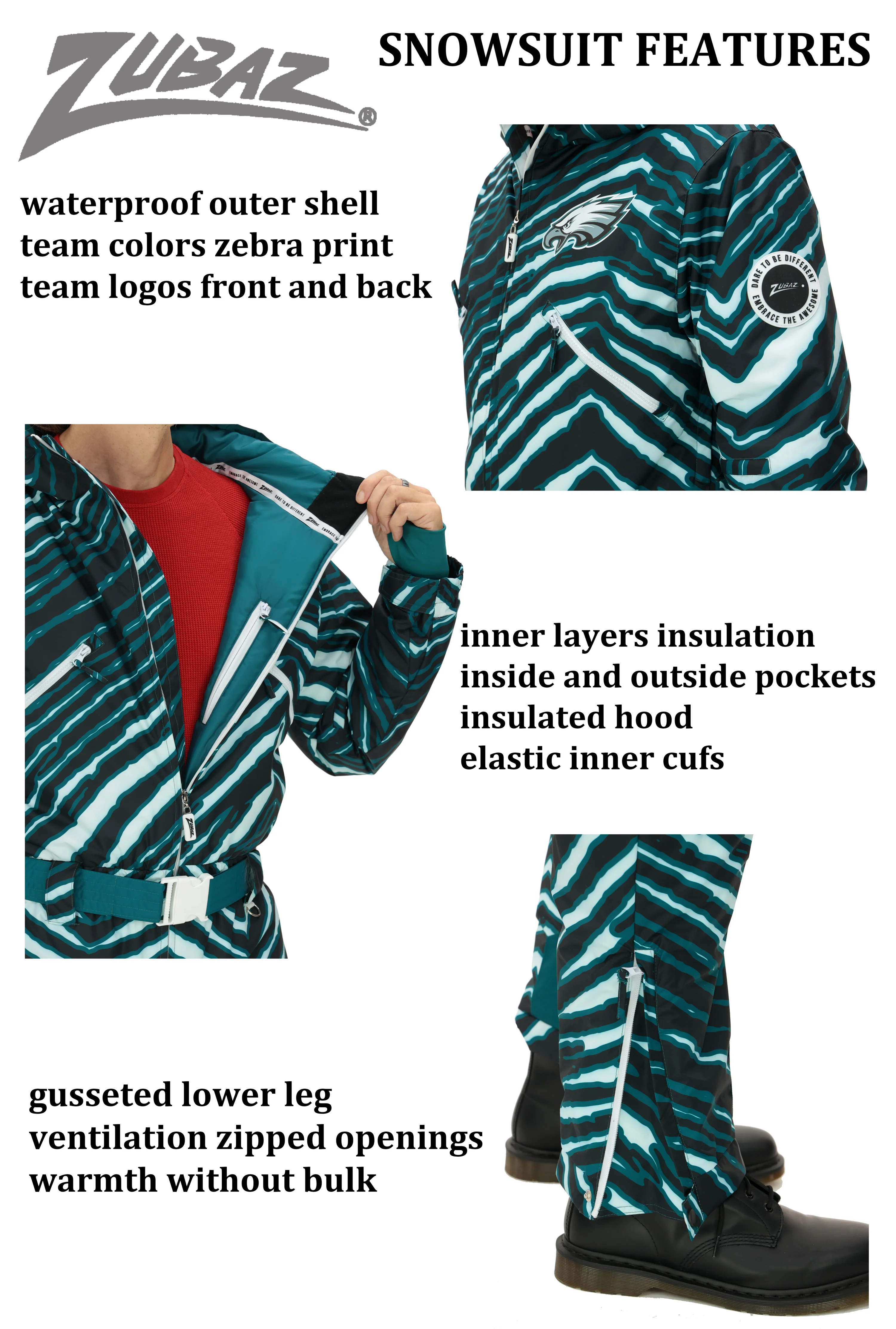 Zubaz NFL Adult Unisex Zebra Team Color Tundra Tux Snowsuit, Buffalo Bills - Image 6