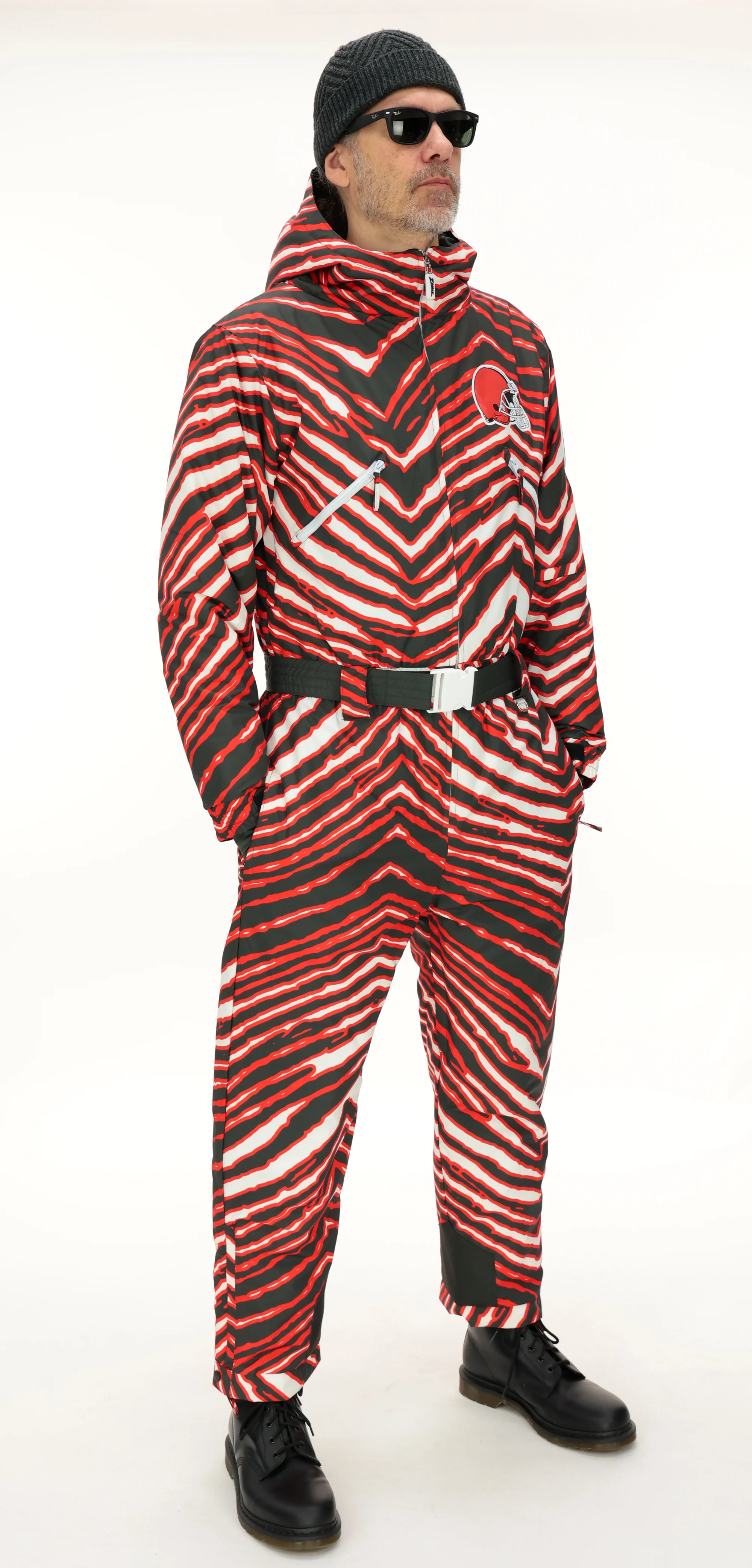 Zubaz NFL Adult Unisex Zebra Team Color Tundra Tux Snowsuit, Cleveland Browns - Image 2