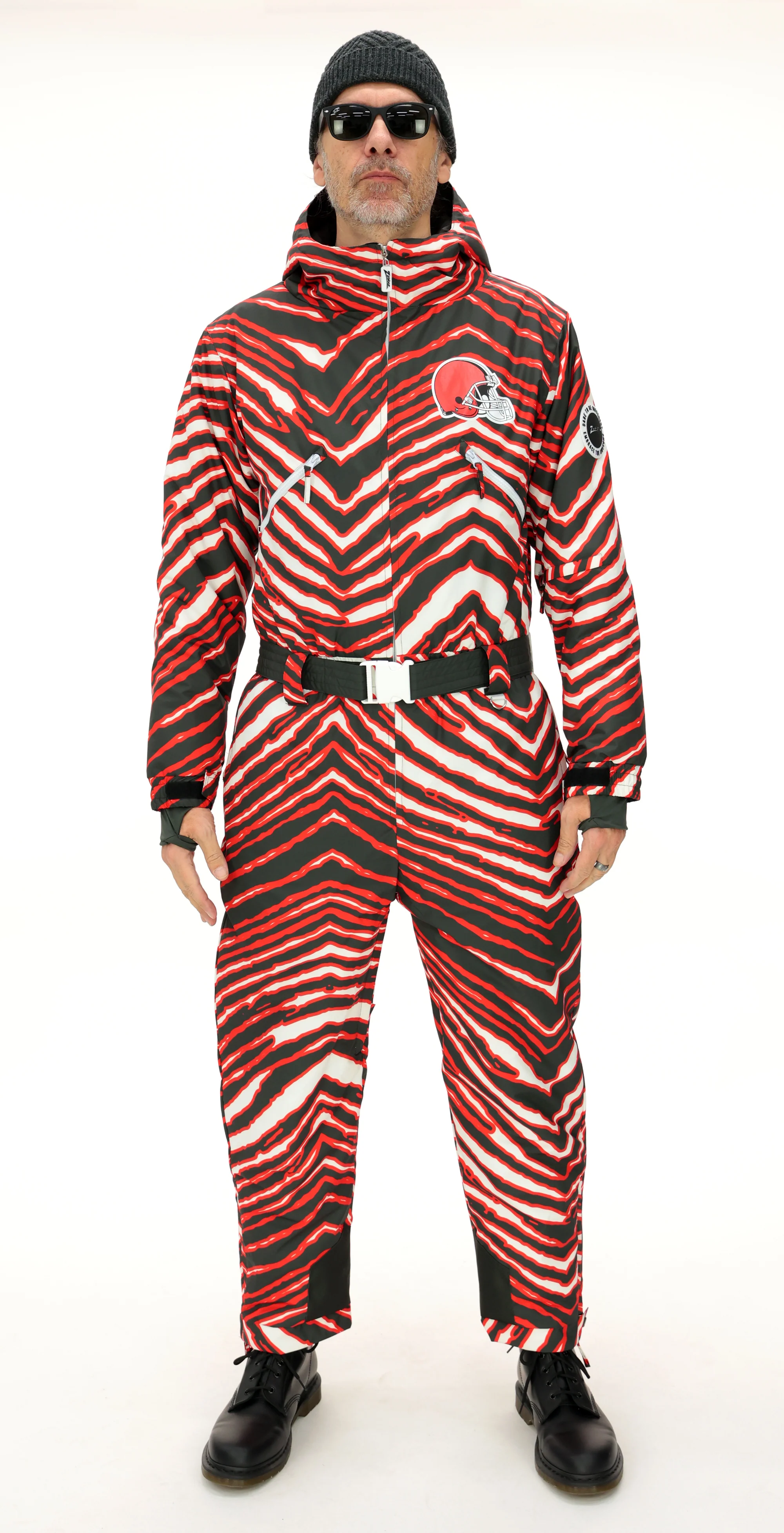 Zubaz NFL Adult Unisex Zebra Team Color Tundra Tux Snowsuit, Cleveland Browns - Image 3